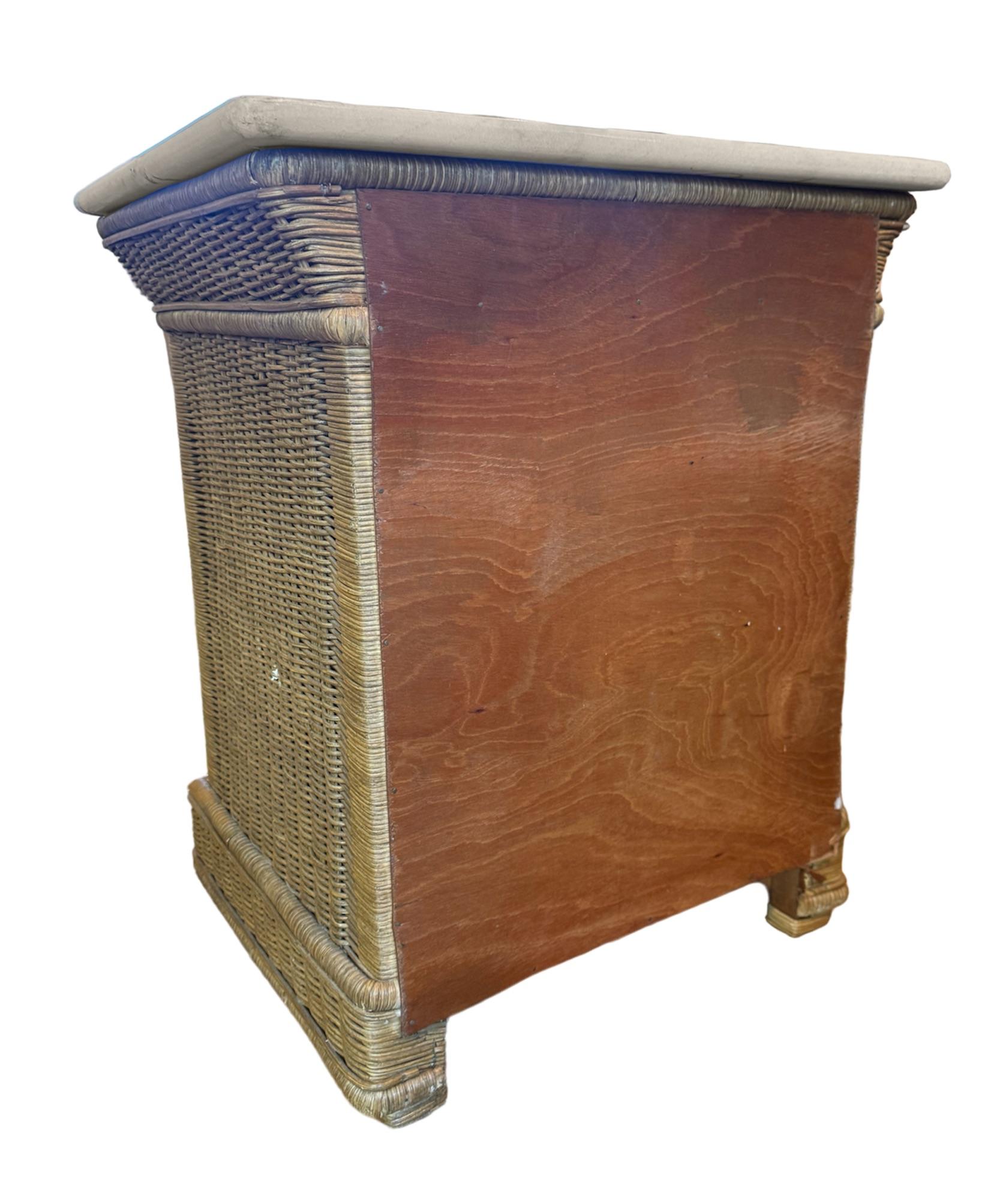 Pair of Marble Top Wicker Side Tables 6