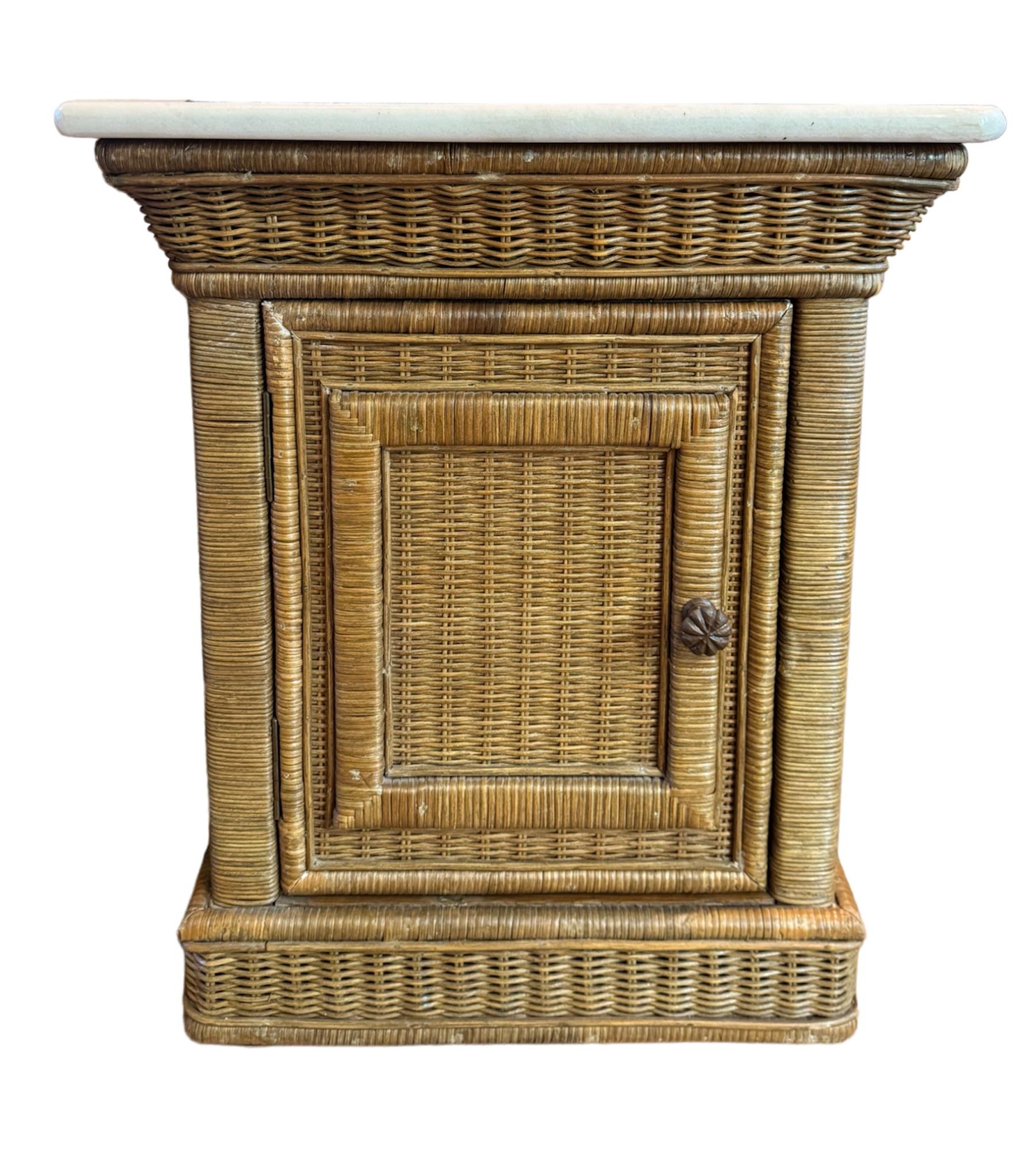 Pair of Marble Top Wicker Side Tables 3