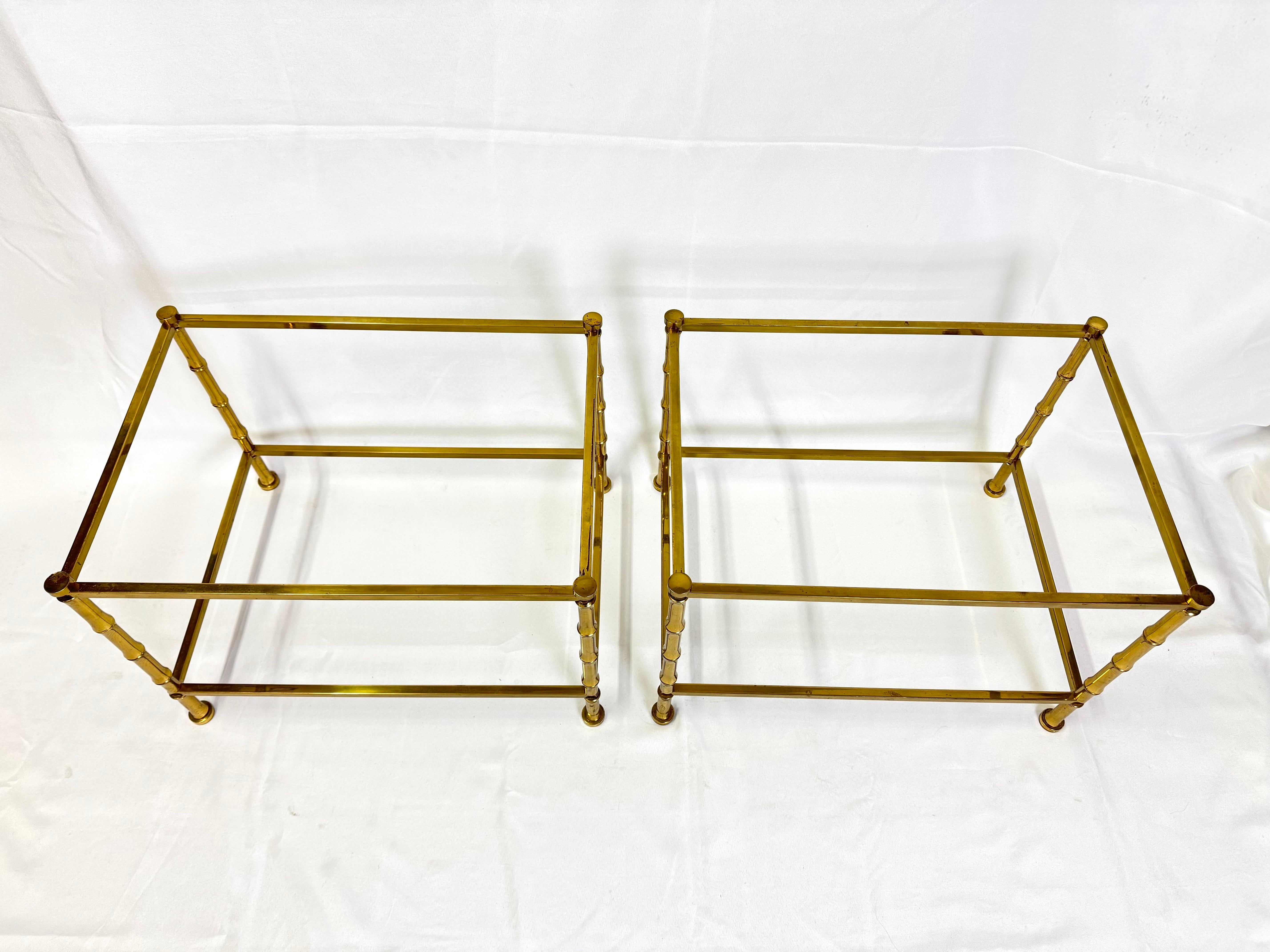 Pair of Marble Topped Brass Bamboo End Tables For Sale 14