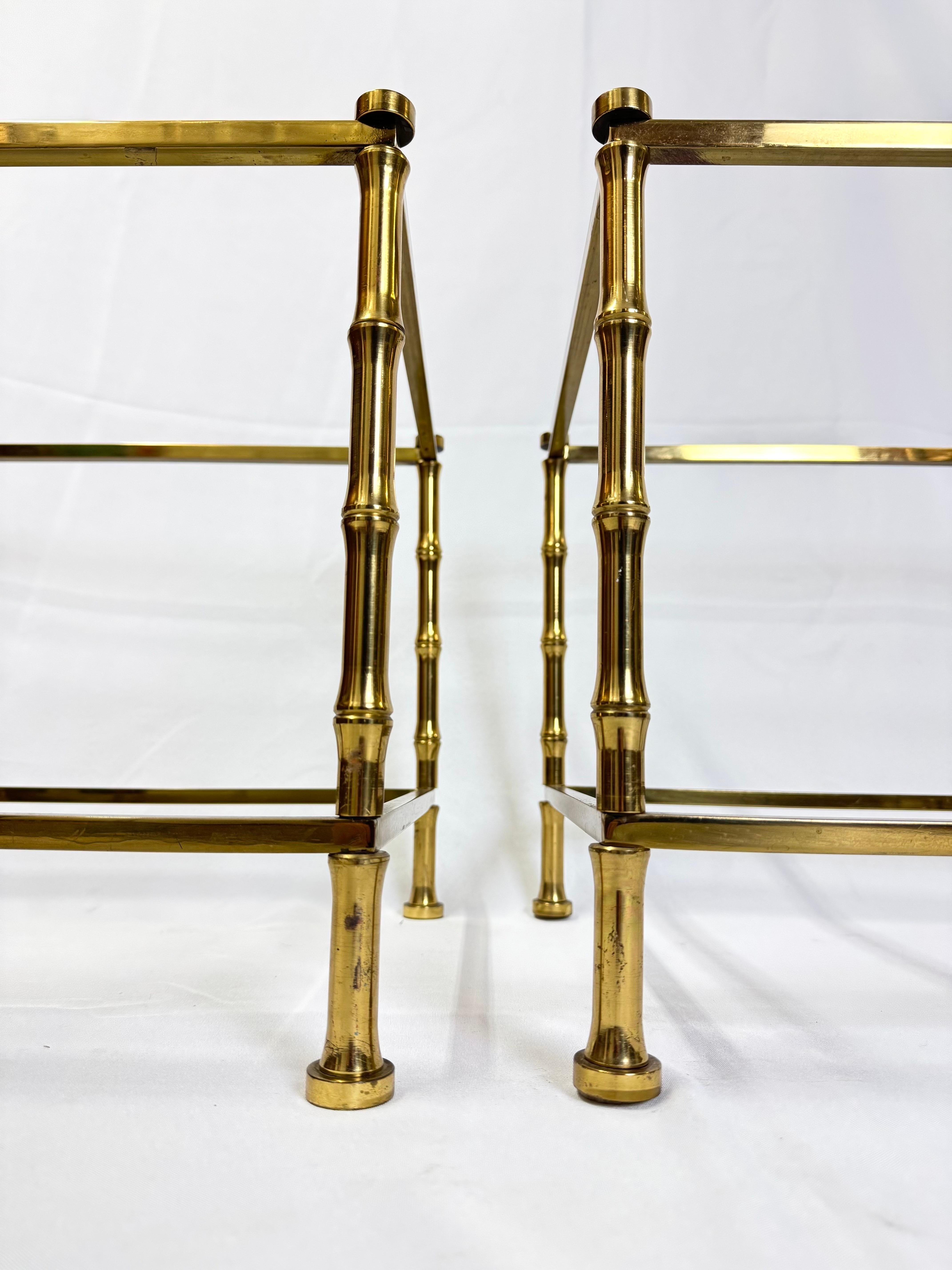Pair of Marble Topped Brass Bamboo End Tables For Sale 15