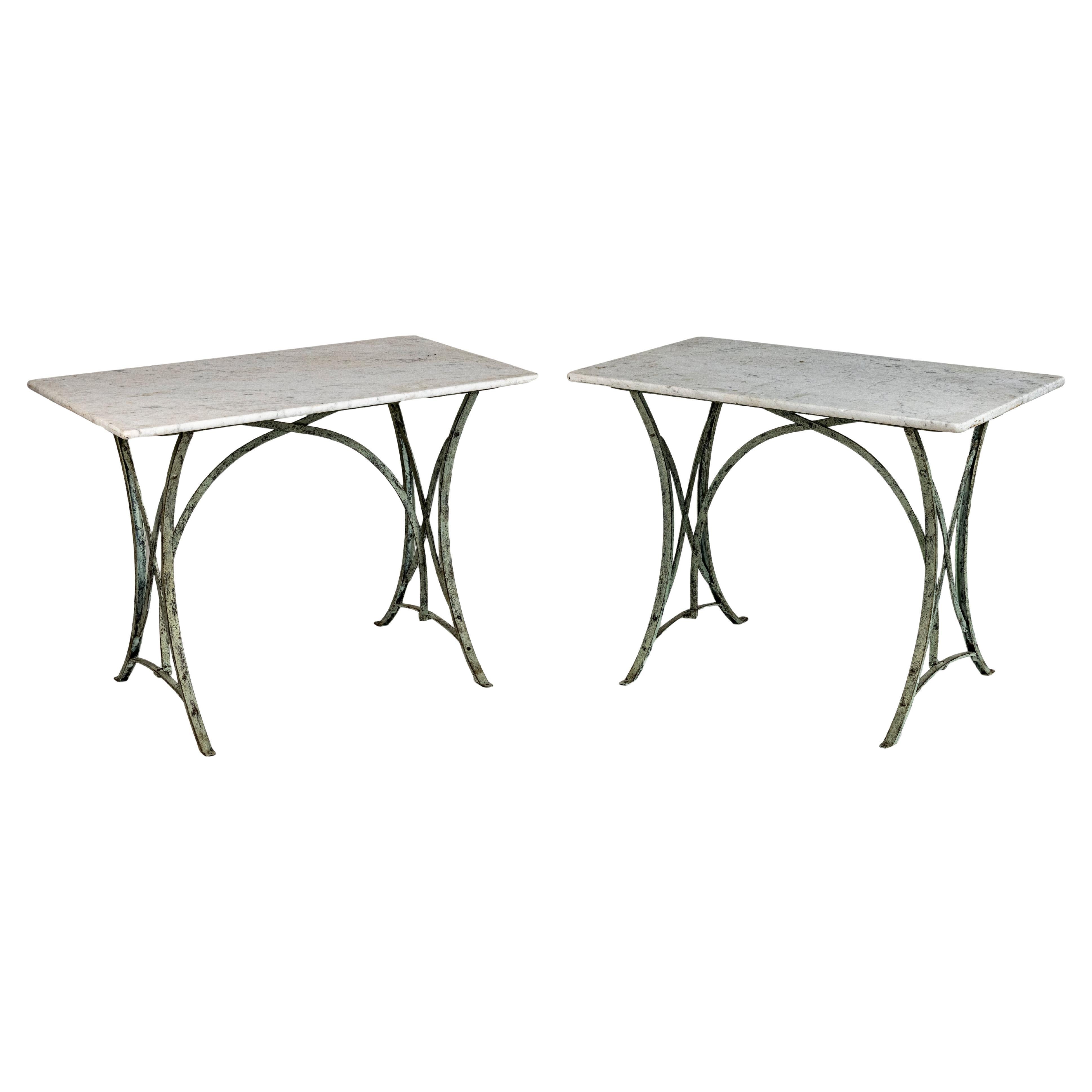 Pair of Marble Topped Conservatory Table sold separately, inside or outside use. For Sale