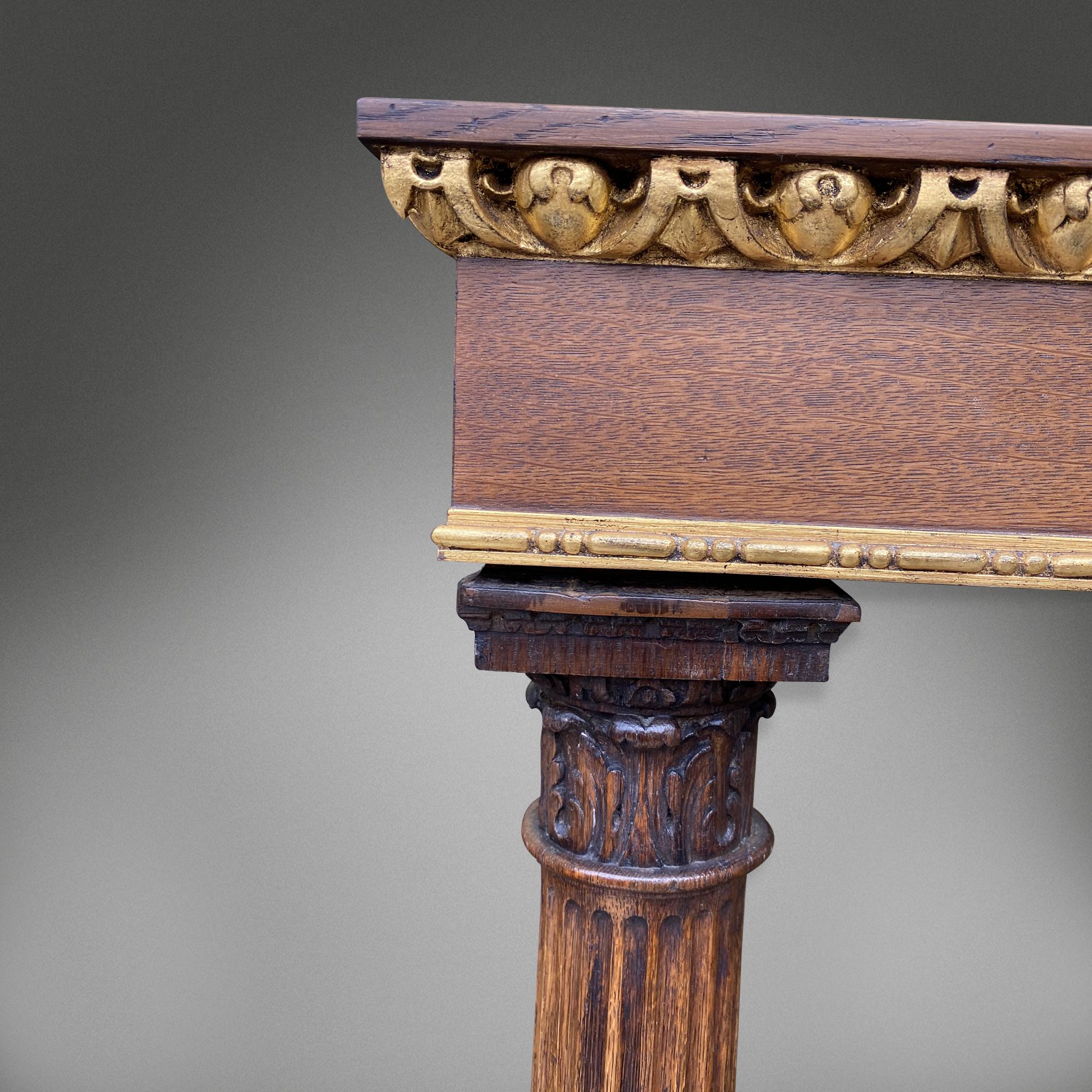 19th Century Pair of Marble Topped Corinthian Column Console Tables For Sale