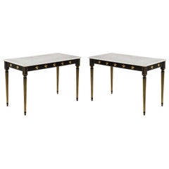 Pair of Marble-Topped Ebonized and Giltwood Consoles, by Jansen