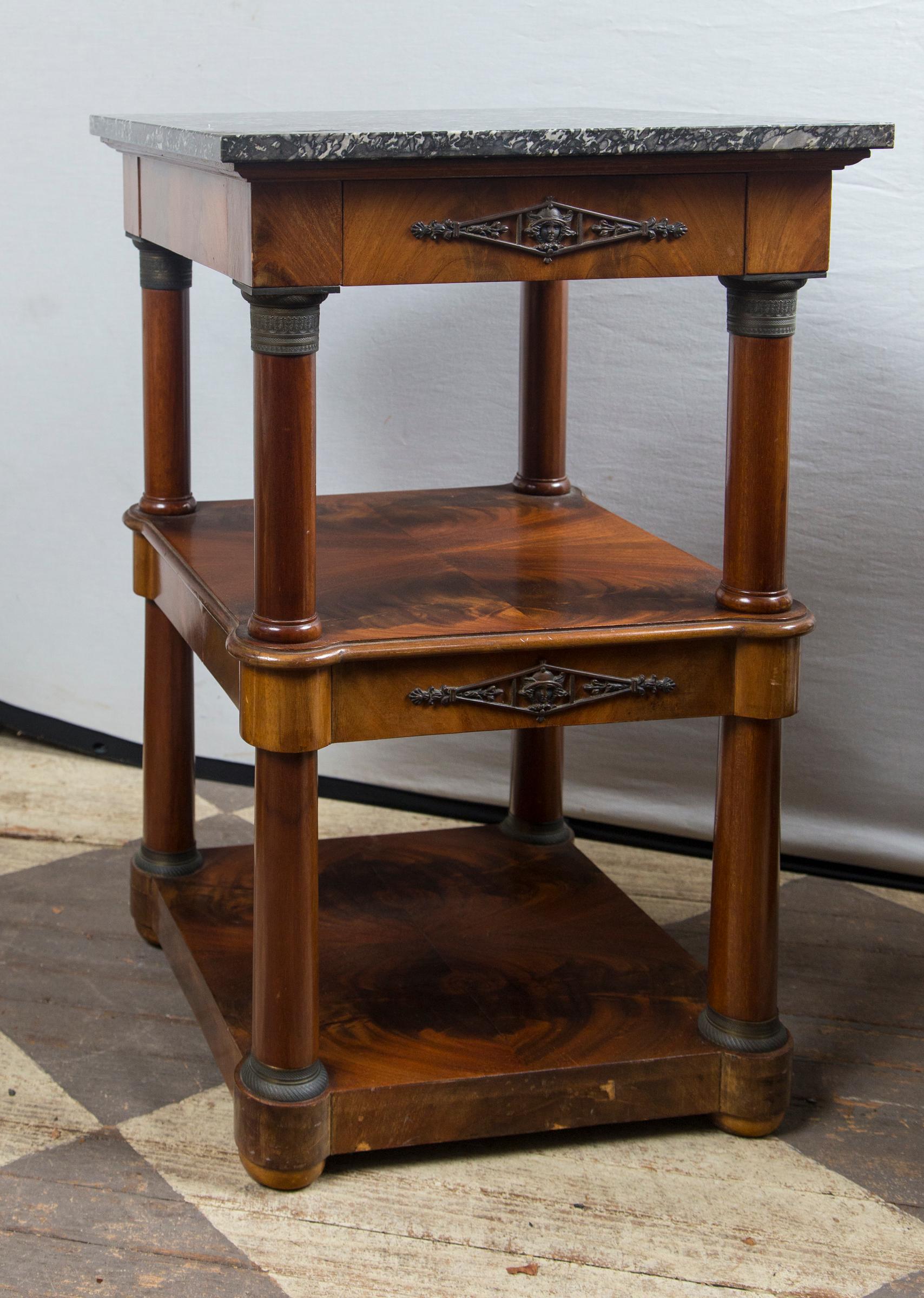 20th Century Pair of Marble Topped Empire Style End Tables For Sale