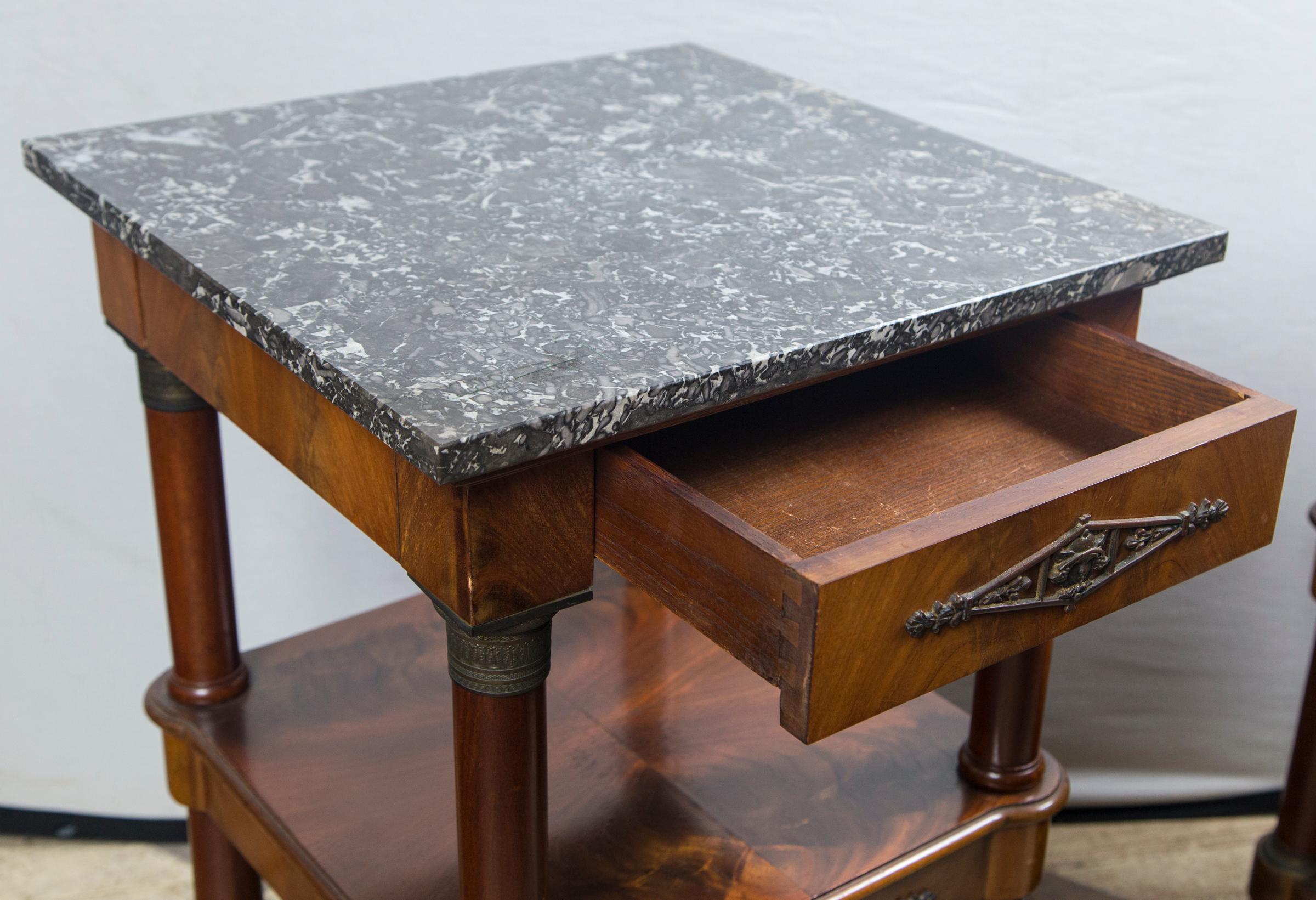 Pair of Marble Topped Empire Style End Tables For Sale 2