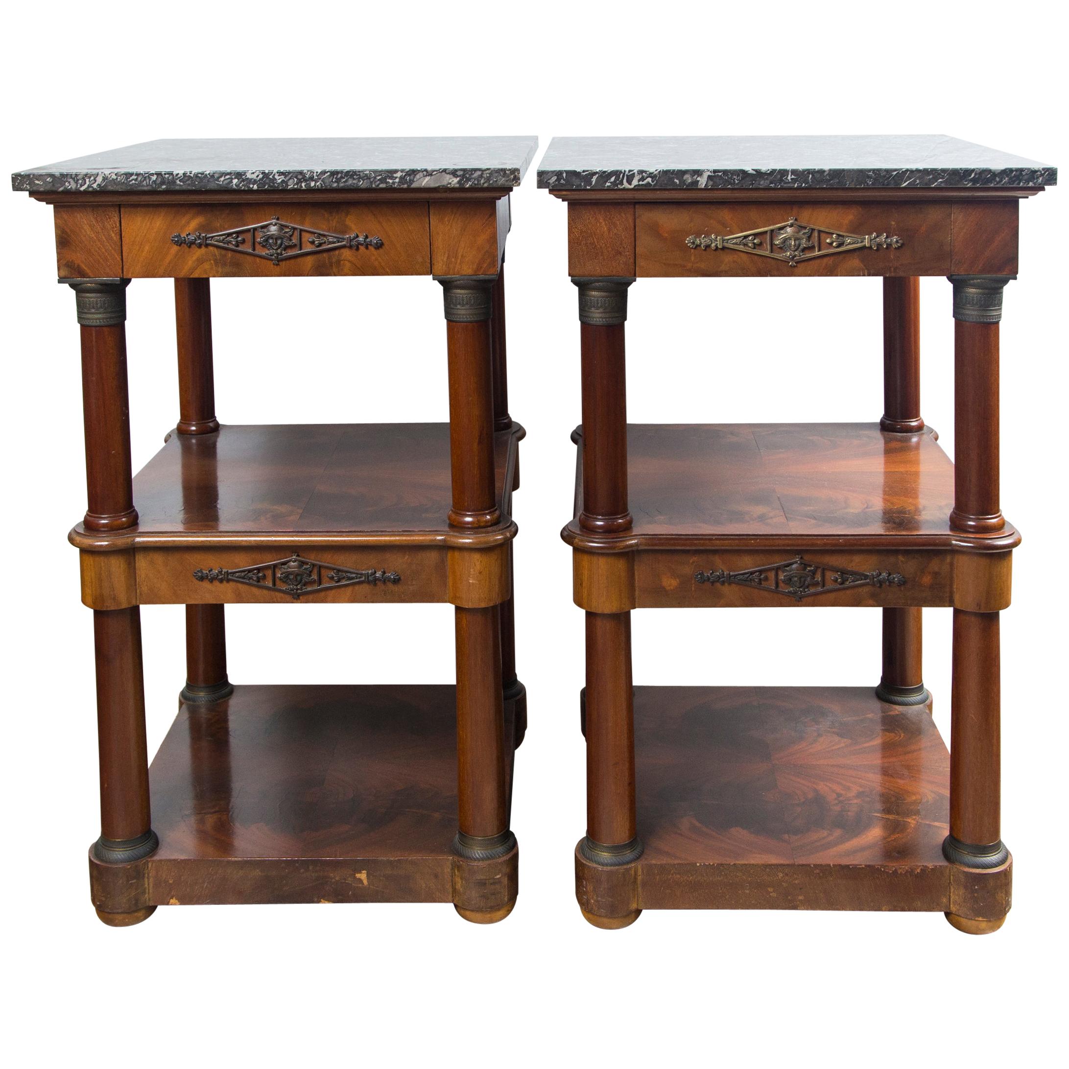 Pair of Marble Topped Empire Style End Tables For Sale