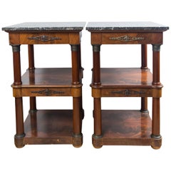 Pair of Marble Topped Empire Style End Tables