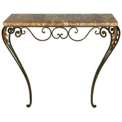 Pair of Marble Topped Iron Console Tables