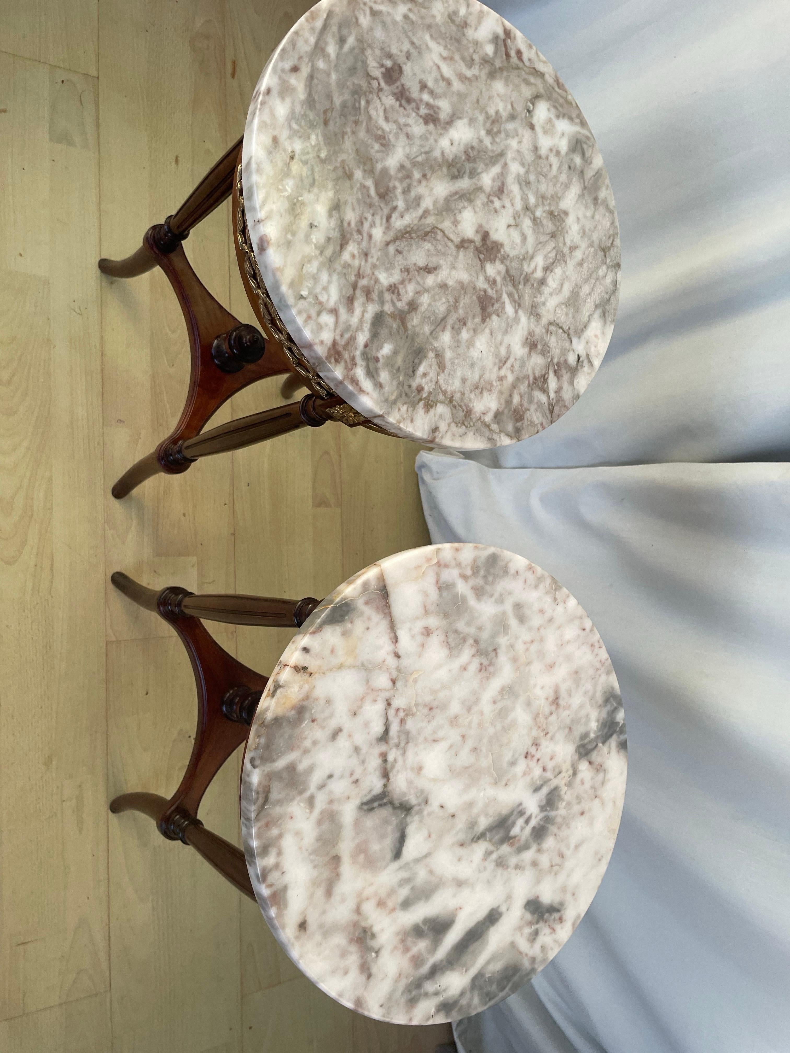 Pair of marble topped side tables France c1900s In Good Condition For Sale In High Peak, GB