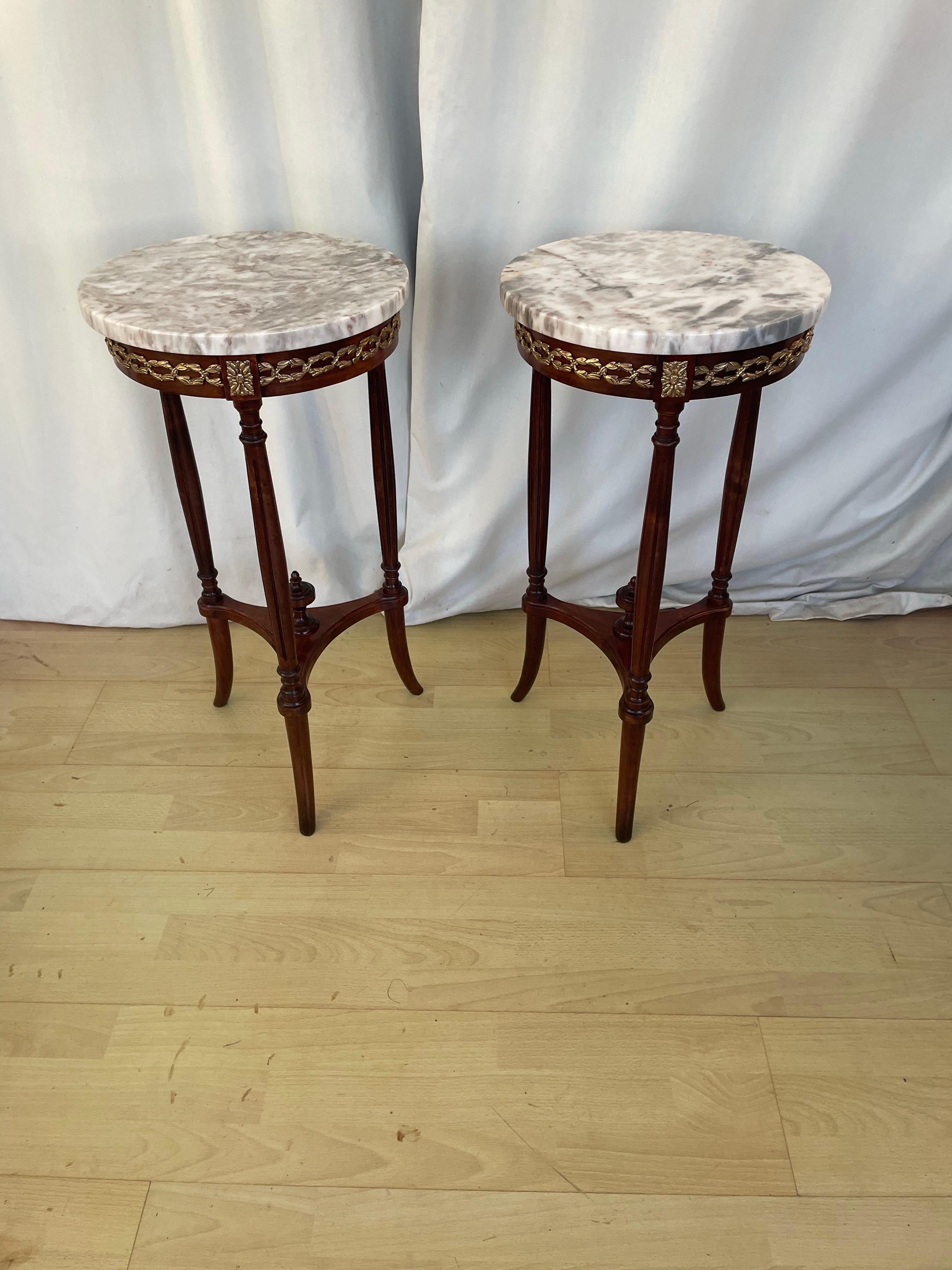Pair of marble topped side tables France c1900s For Sale 1