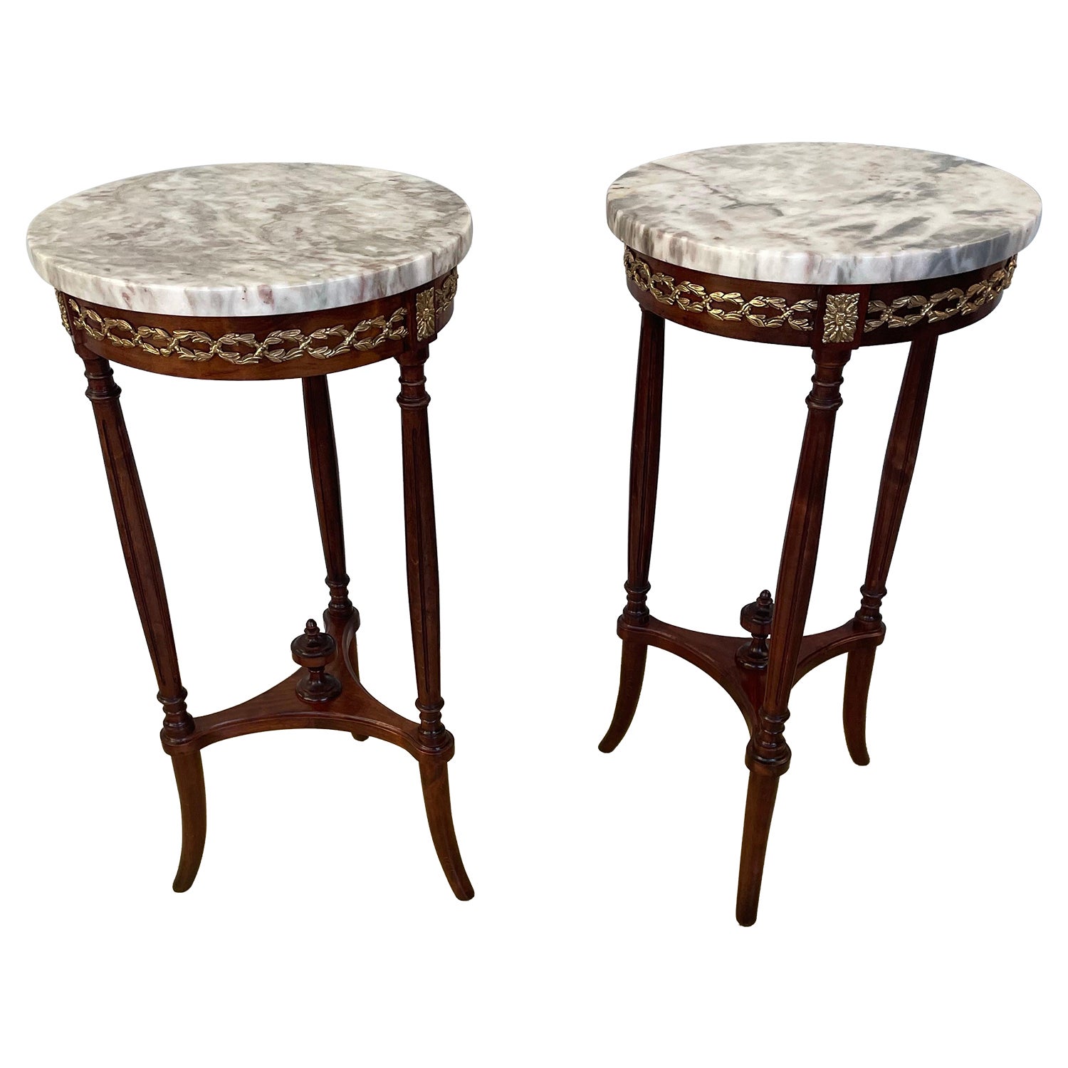 Pair of marble topped side tables France c1900s For Sale