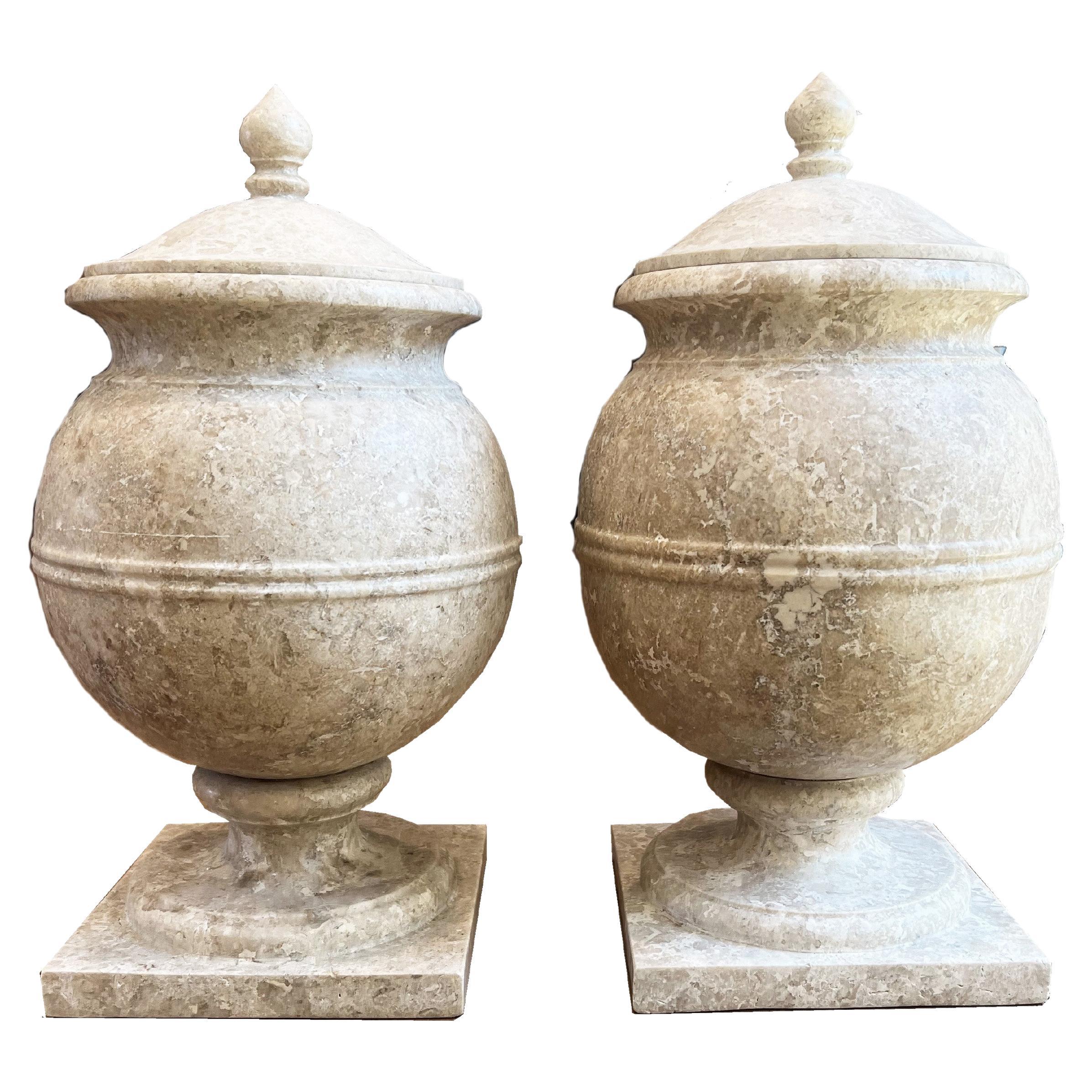 Pair of Marble Urns For Sale
