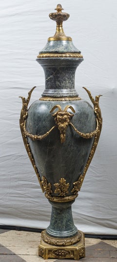 Pair of Marble Urns with Gilt Bronze Mounts