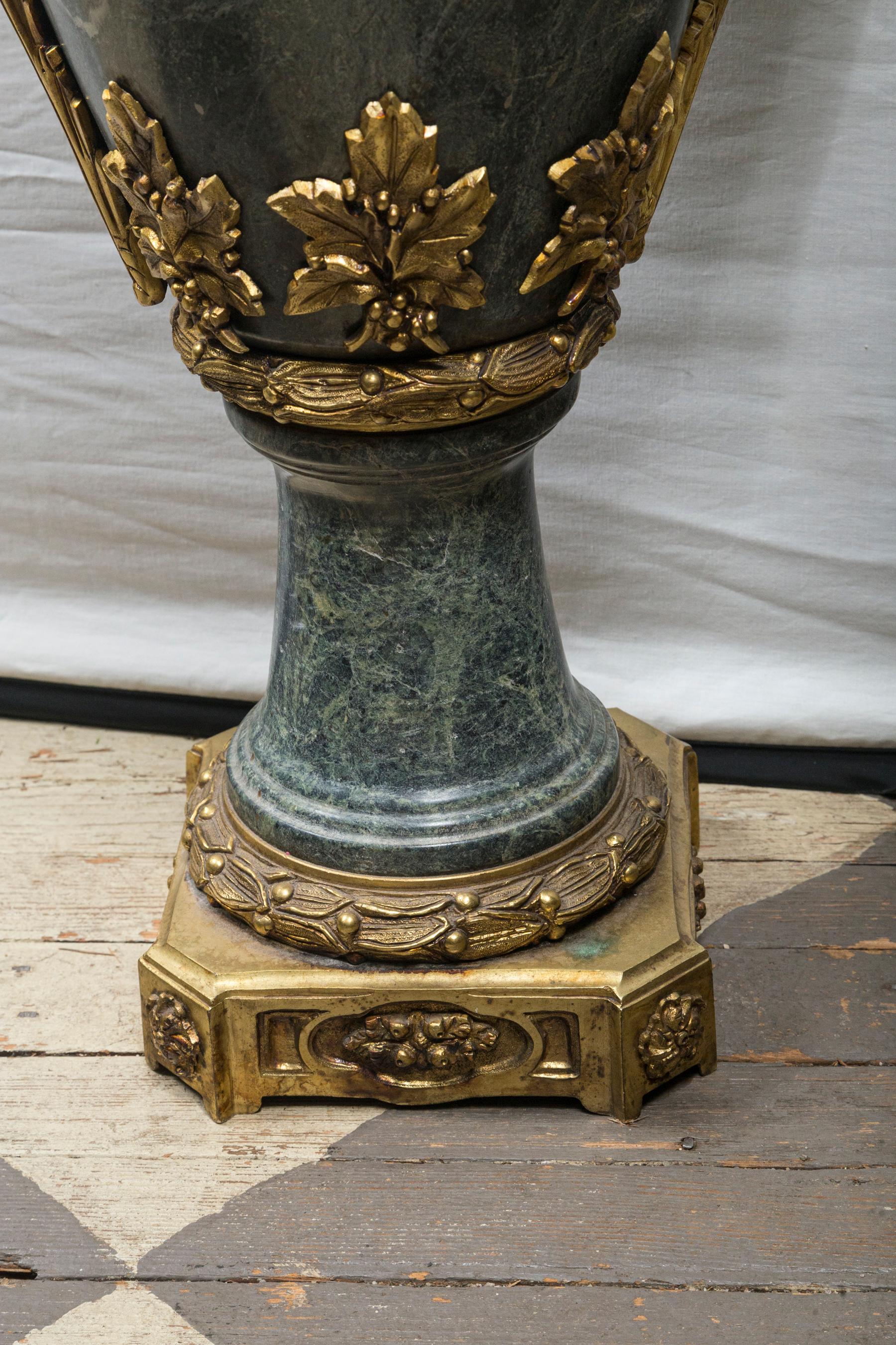 20th Century Pair of Marble Urns with Gilt Bronze Mounts For Sale