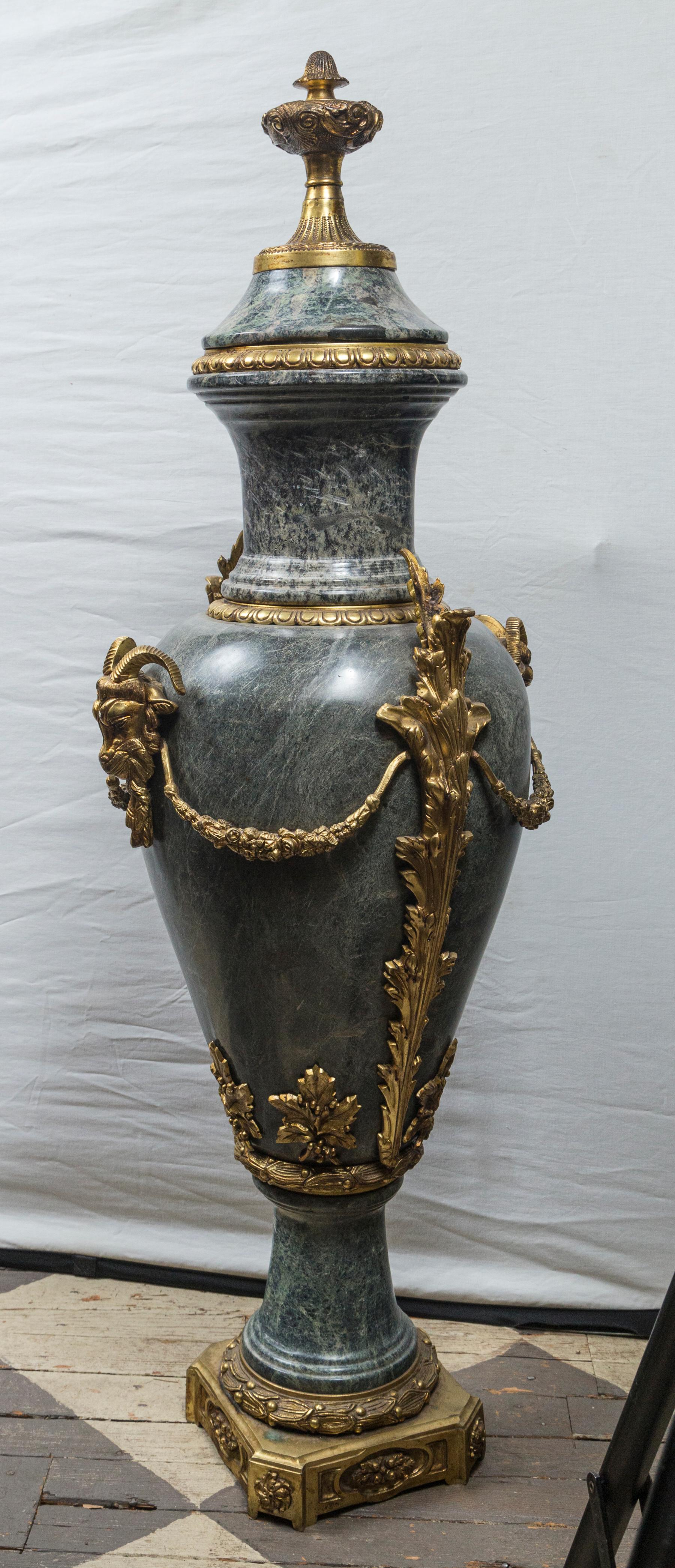 Pair of Marble Urns with Gilt Bronze Mounts For Sale 1