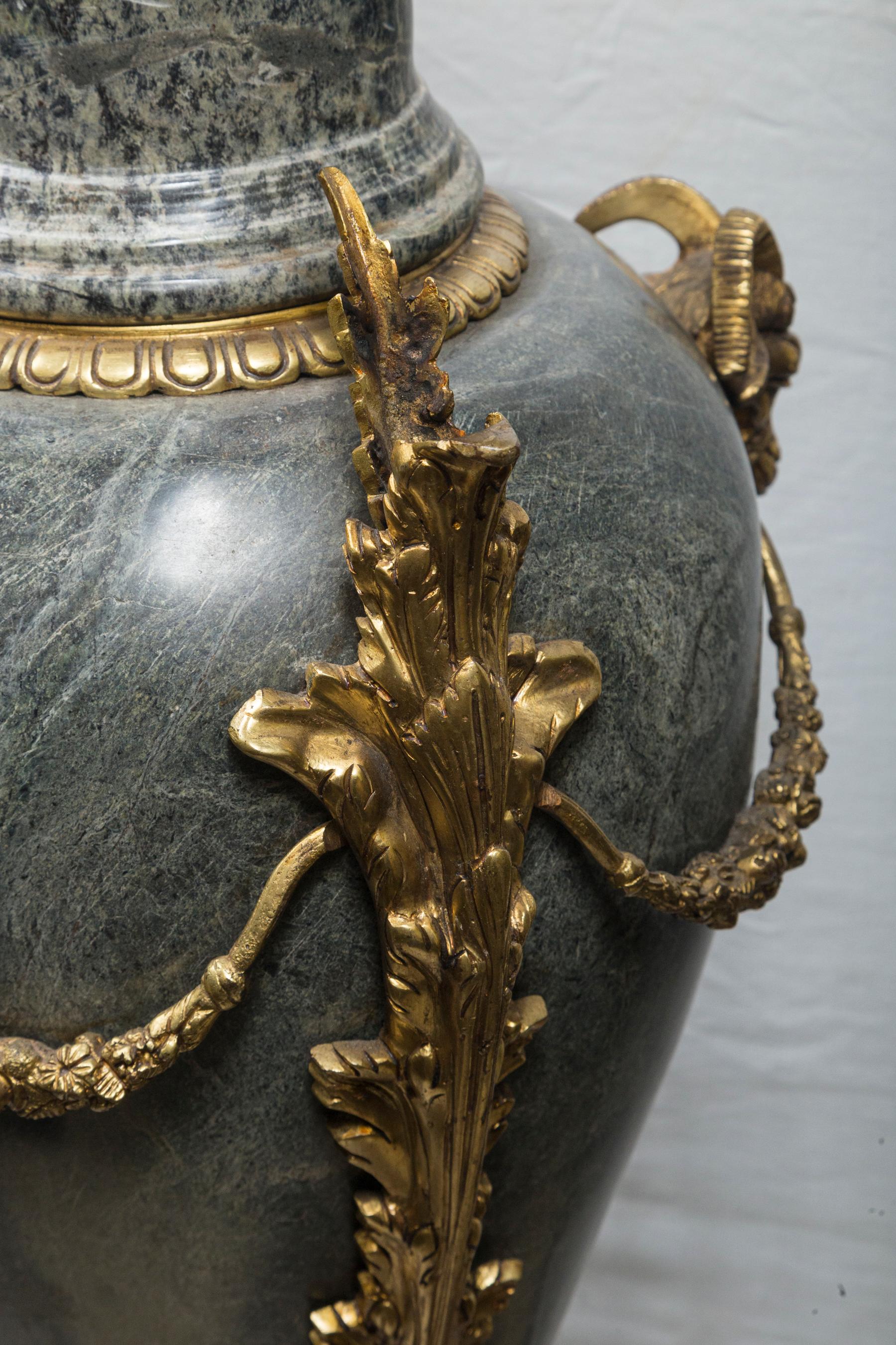 Pair of Marble Urns with Gilt Bronze Mounts For Sale 2