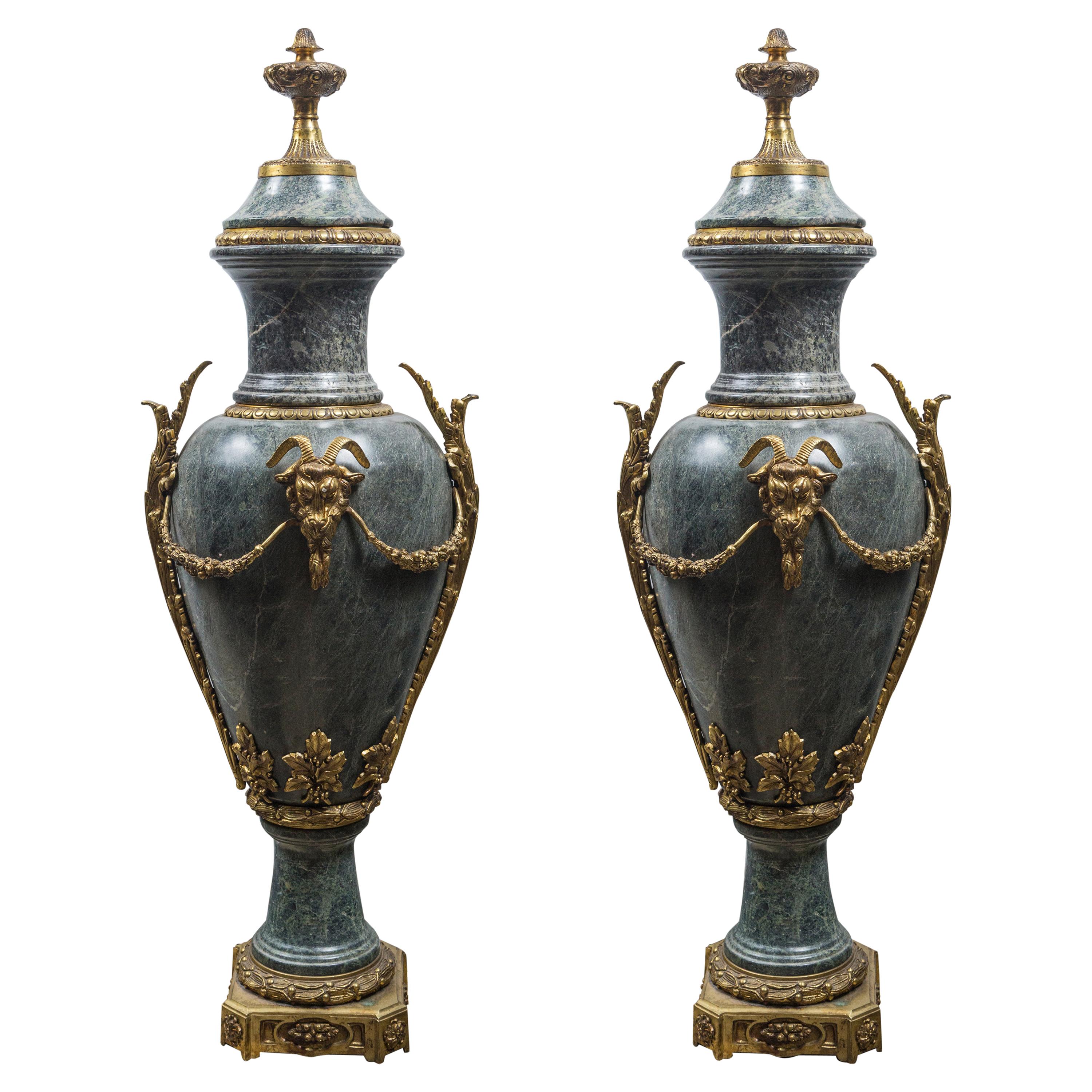Pair of Marble Urns with Gilt Bronze Mounts For Sale