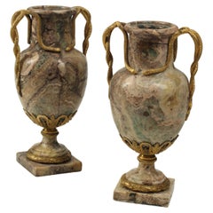 Pair of Marble Urns with Ormolu Bronze Mounts, French Early 19th Century