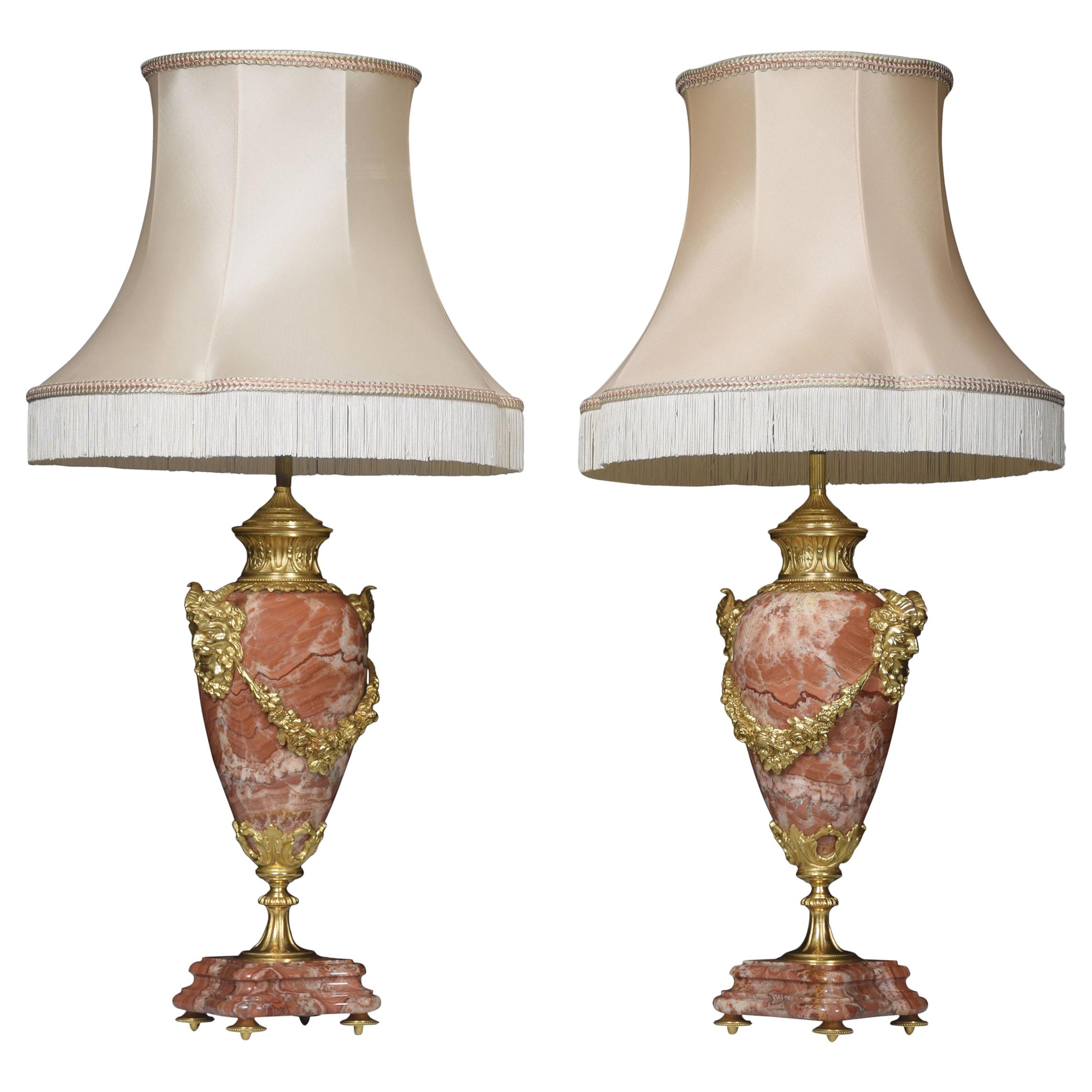 Pair of Marble Vase Form Table Lamps