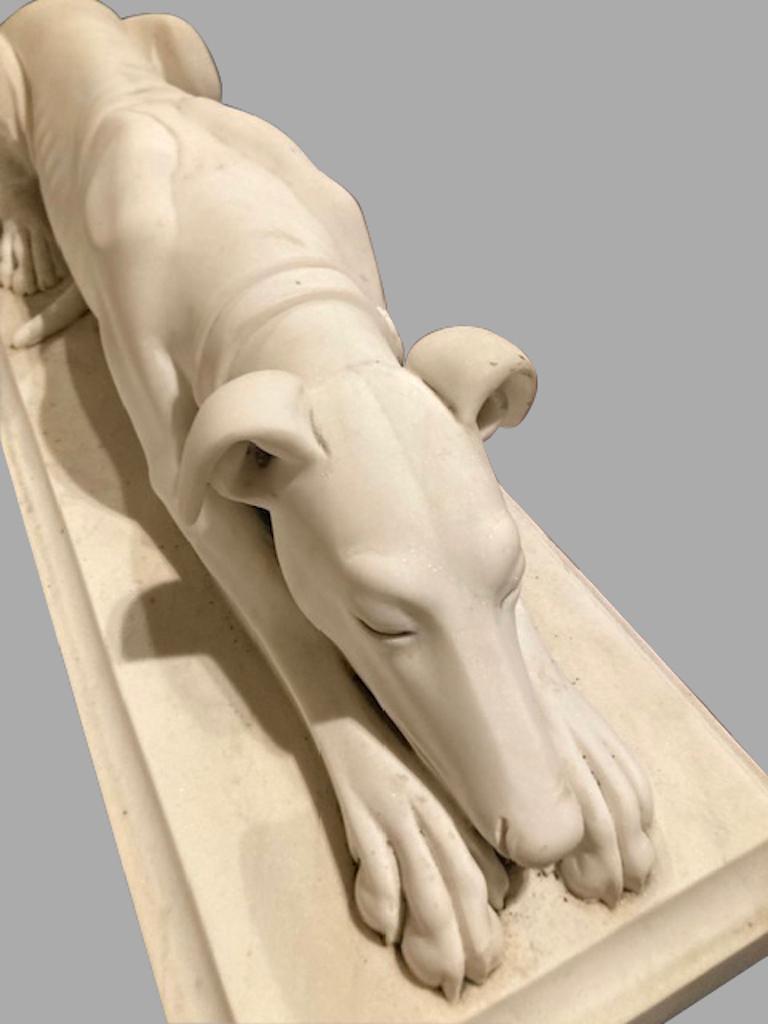 Pair of Antique Continental Carved Marble Whippets on Plinths 7