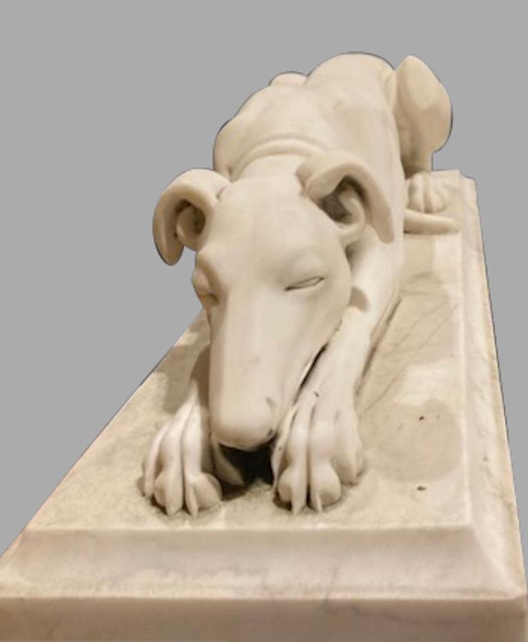 Pair of Antique Continental Carved Marble Whippets on Plinths 12