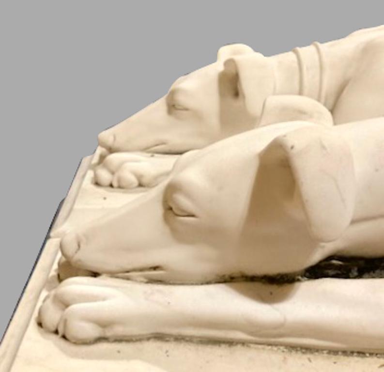 Pair of Antique Continental Carved Marble Whippets on Plinths 5