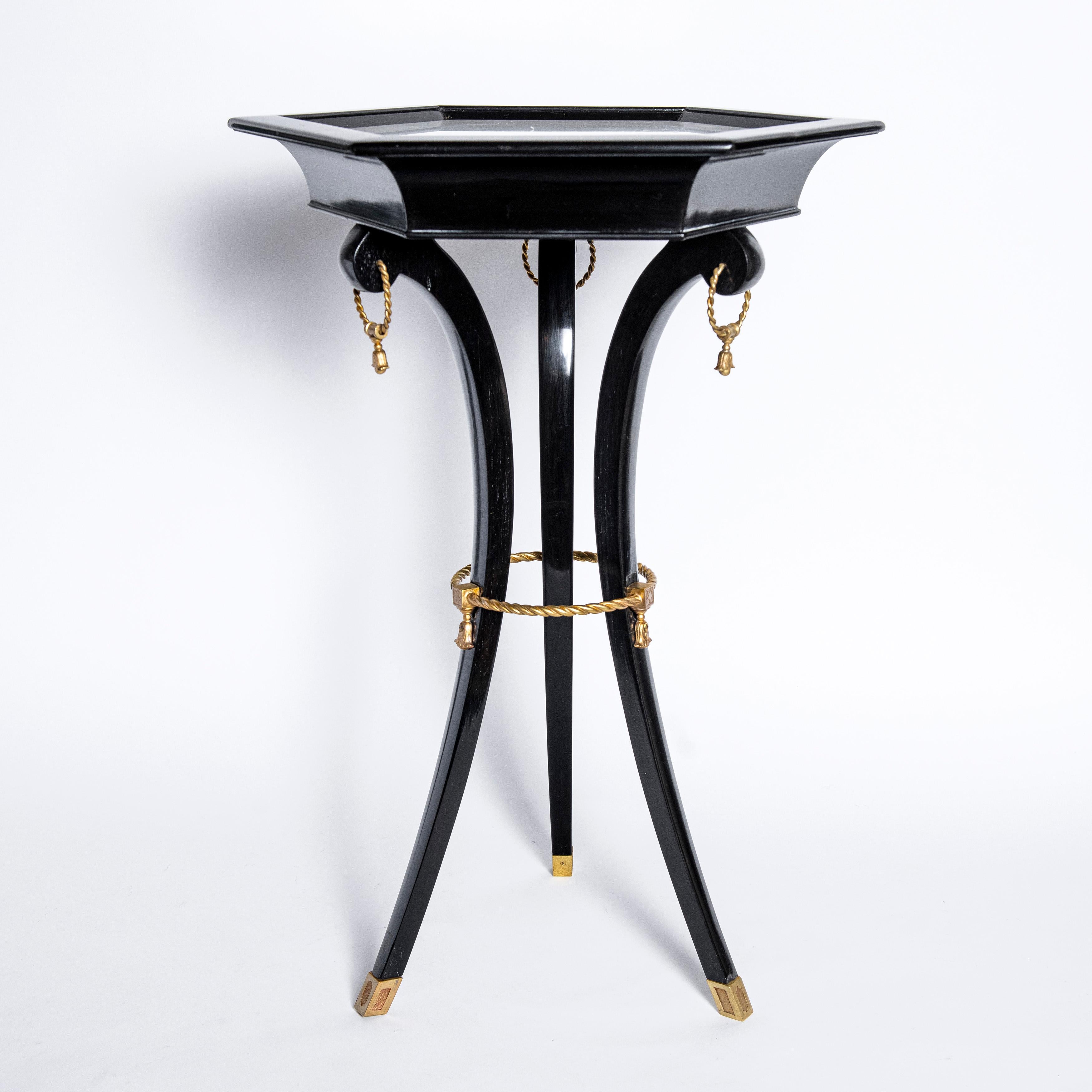 Mid-Century Modern Pair of Marble, Wood and Gilt Bronze Side Tables, France, circa 1950 For Sale