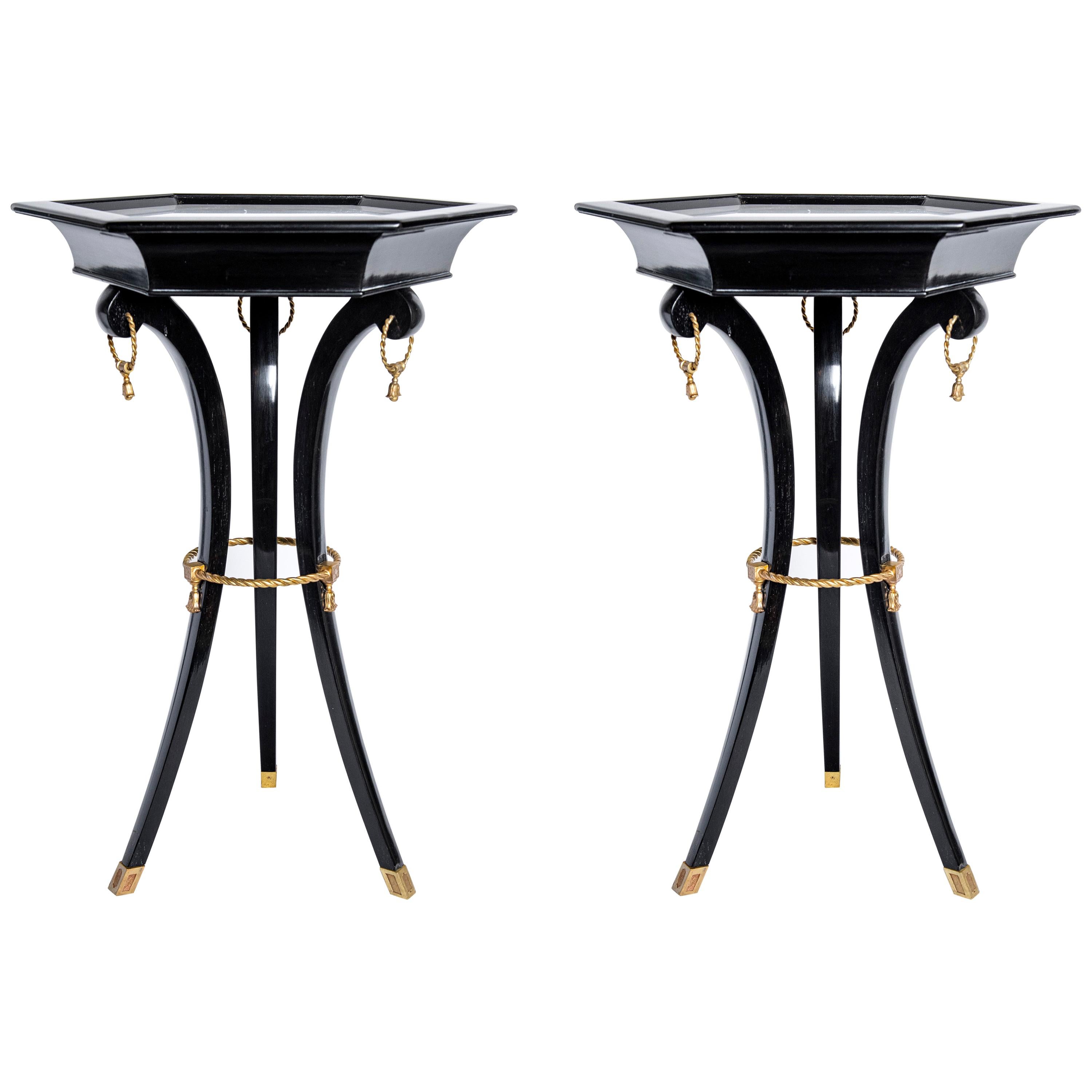 Pair of Marble, Wood and Gilt Bronze Side Tables, France, circa 1950