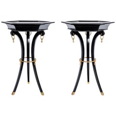 Pair of Marble, Wood and Gilt Bronze Side Tables, France, circa 1950
