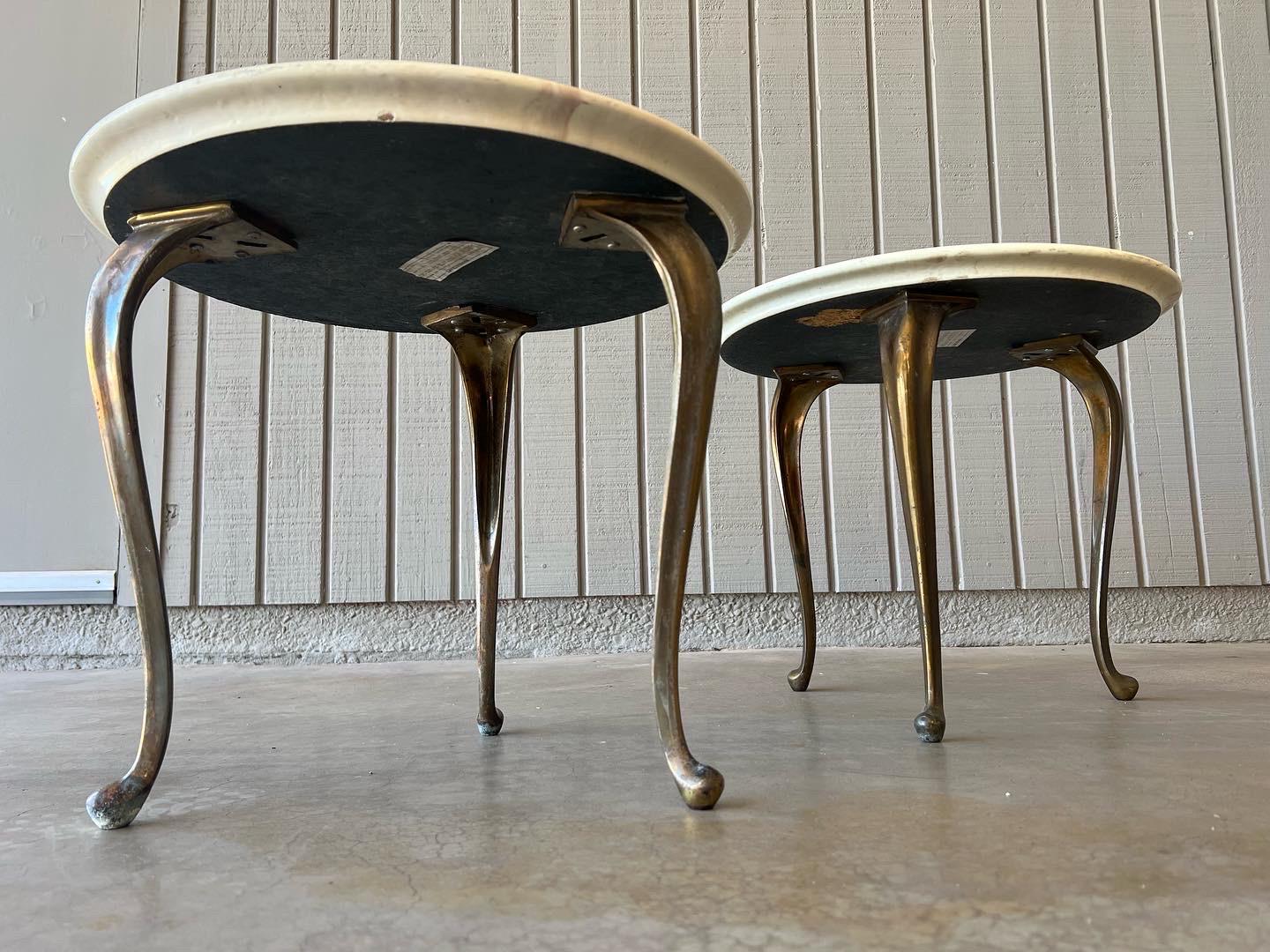 Pair of Marblecraft Hollywood Regency style side or end tables In Distressed Condition For Sale In Phoenix, AZ