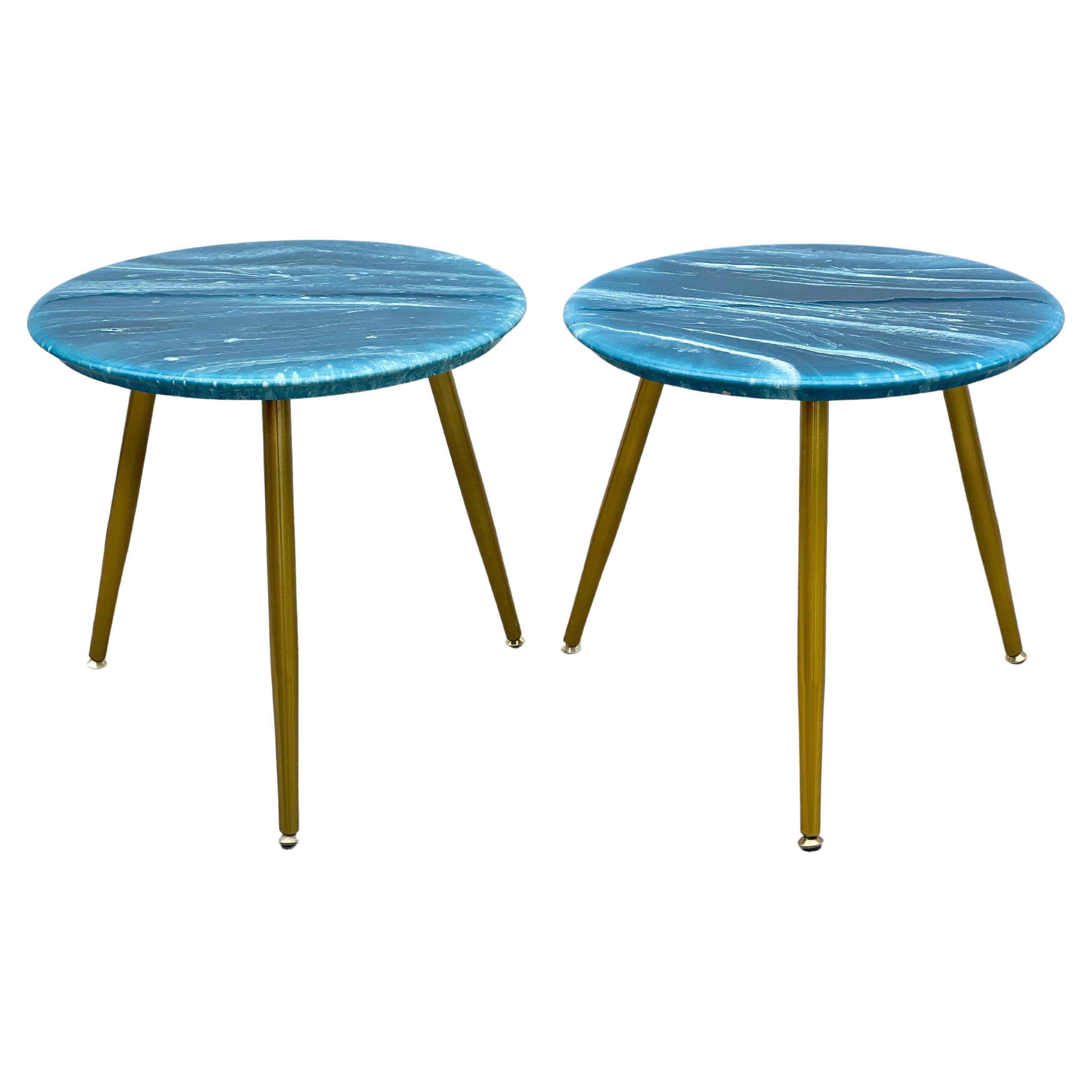 Pair of MarbleCraft Round Side Tables For Sale