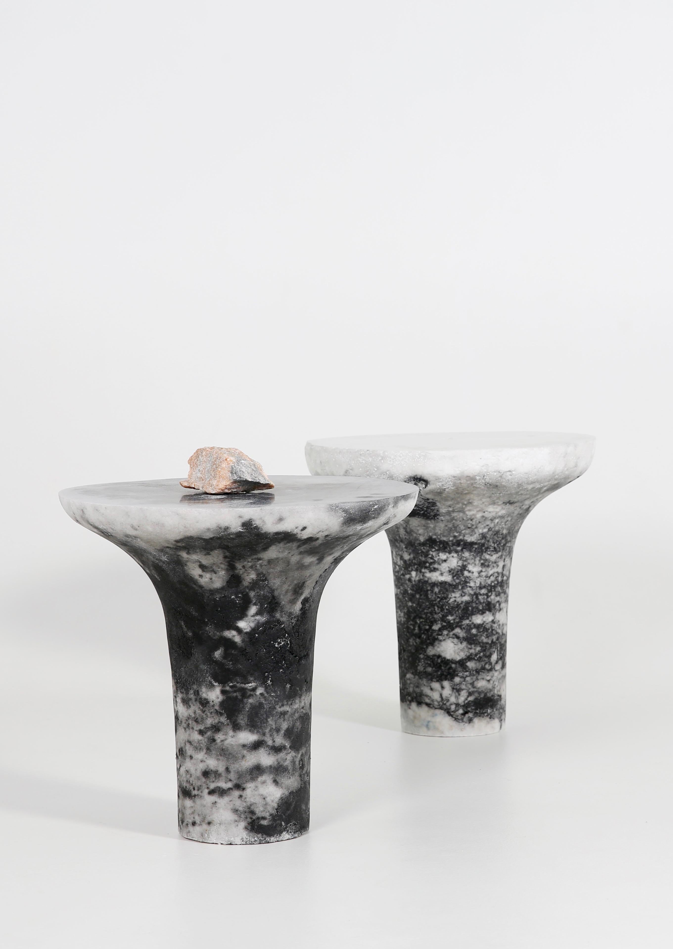 Belgian Pair of Marbled Salts Gueridons by Roxane Lahidji