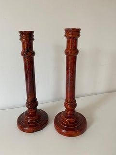 Pair of Marbled Wood Candlesticks