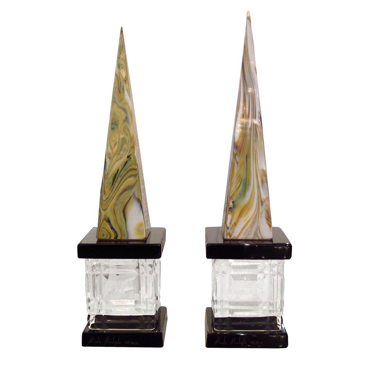 Pair of Marbleized Murano Glass Obelisks
