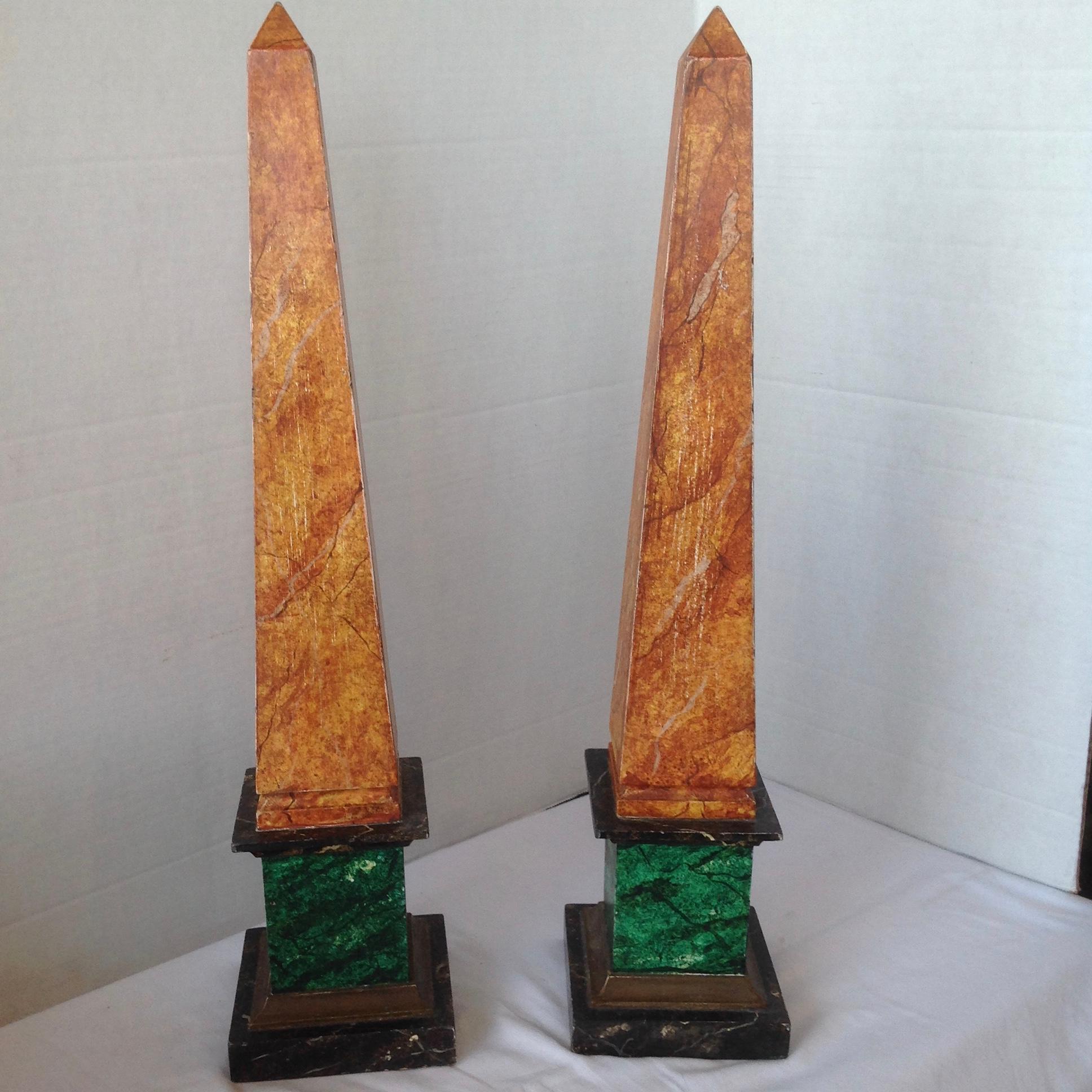 European Pair of Marbleized Obelisks