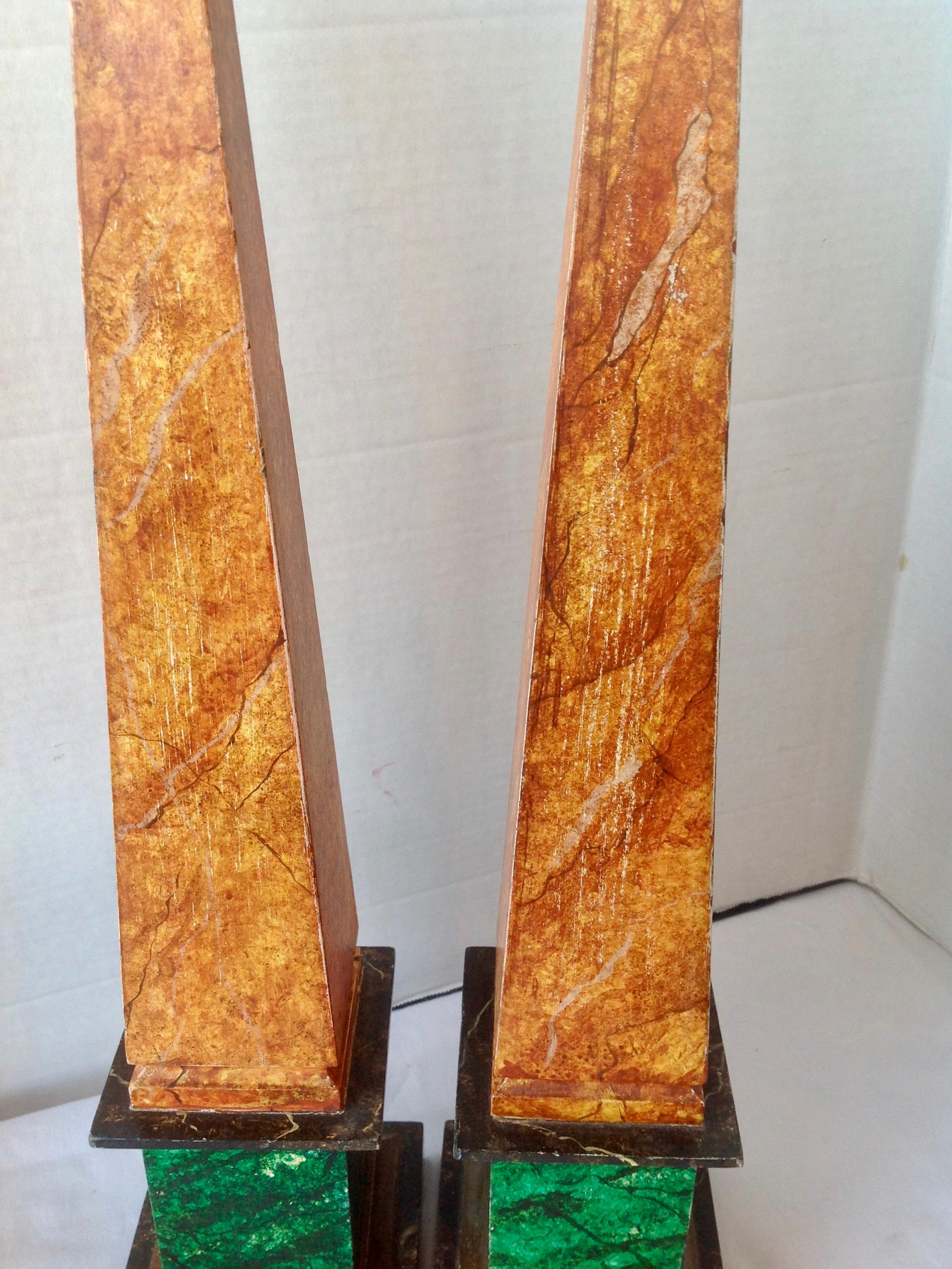 Early 20th Century Pair of Marbleized Obelisks