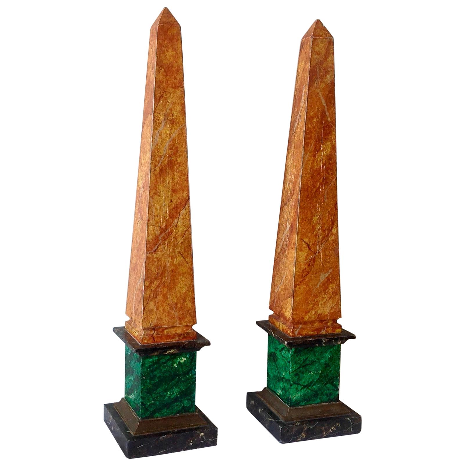 Pair of Marbleized Obelisks