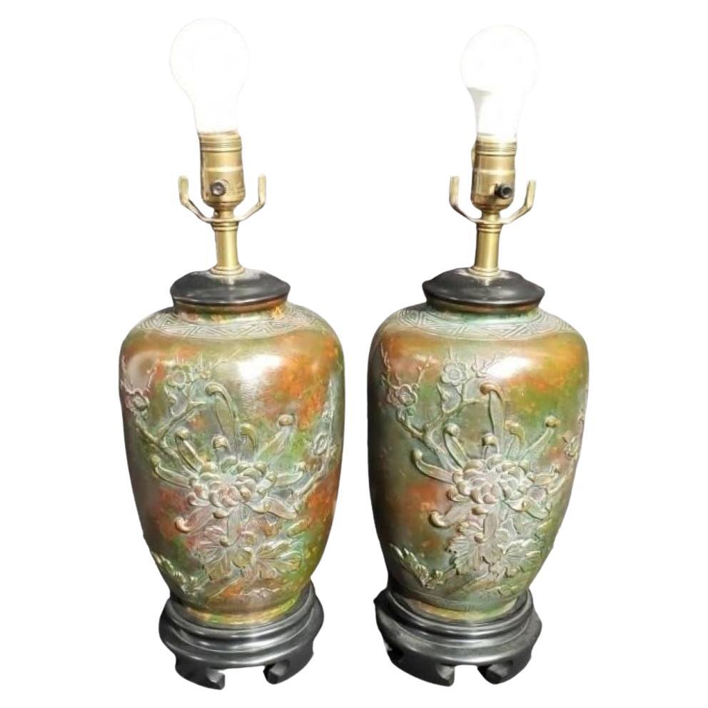 Pair of Marbo Floral Urn Table Lamps For Sale