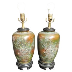 Used Pair of Marbo Floral Urn Table Lamps