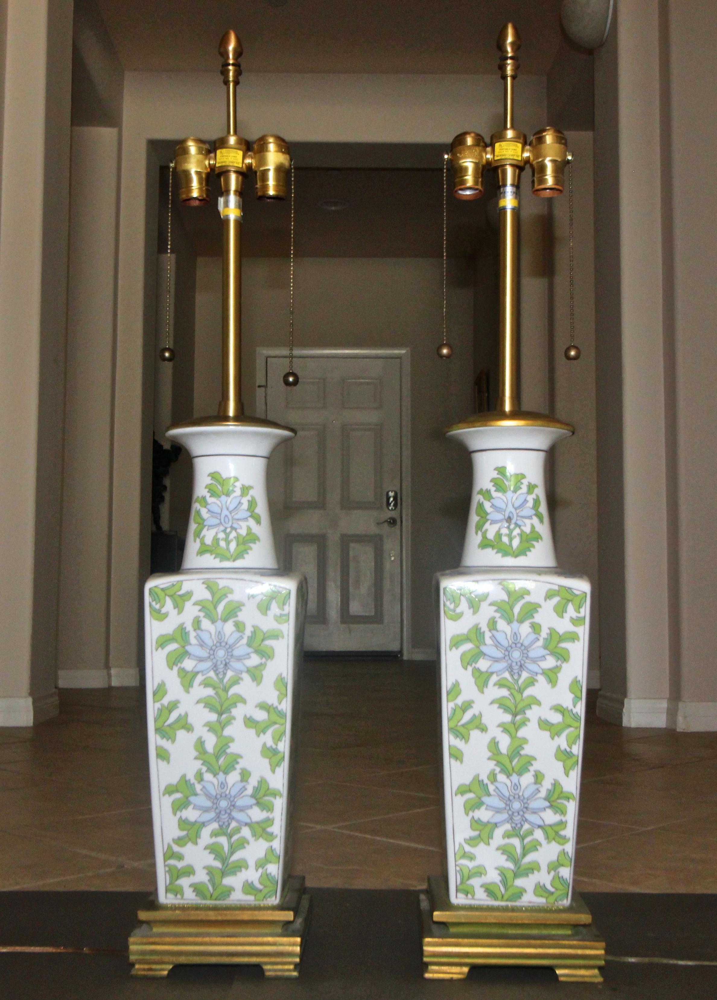 Pair of Marbro Asian Floral Porcelain Table Lamps 5