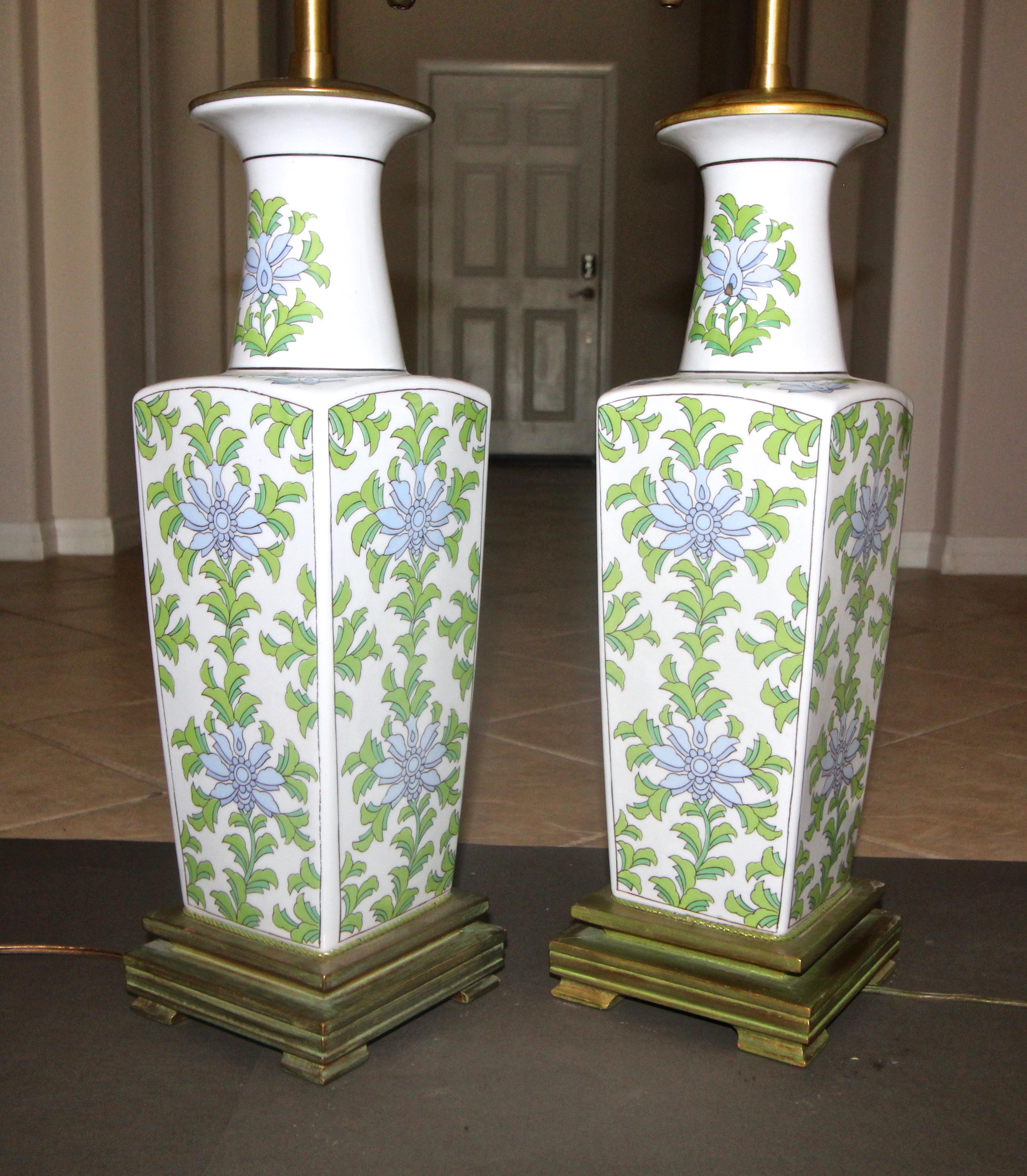Pair of Marbro Asian Floral Porcelain Table Lamps 8