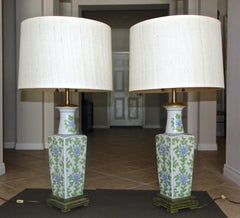 Pair of Marbro Asian Floral Porcelain Table Lamps
