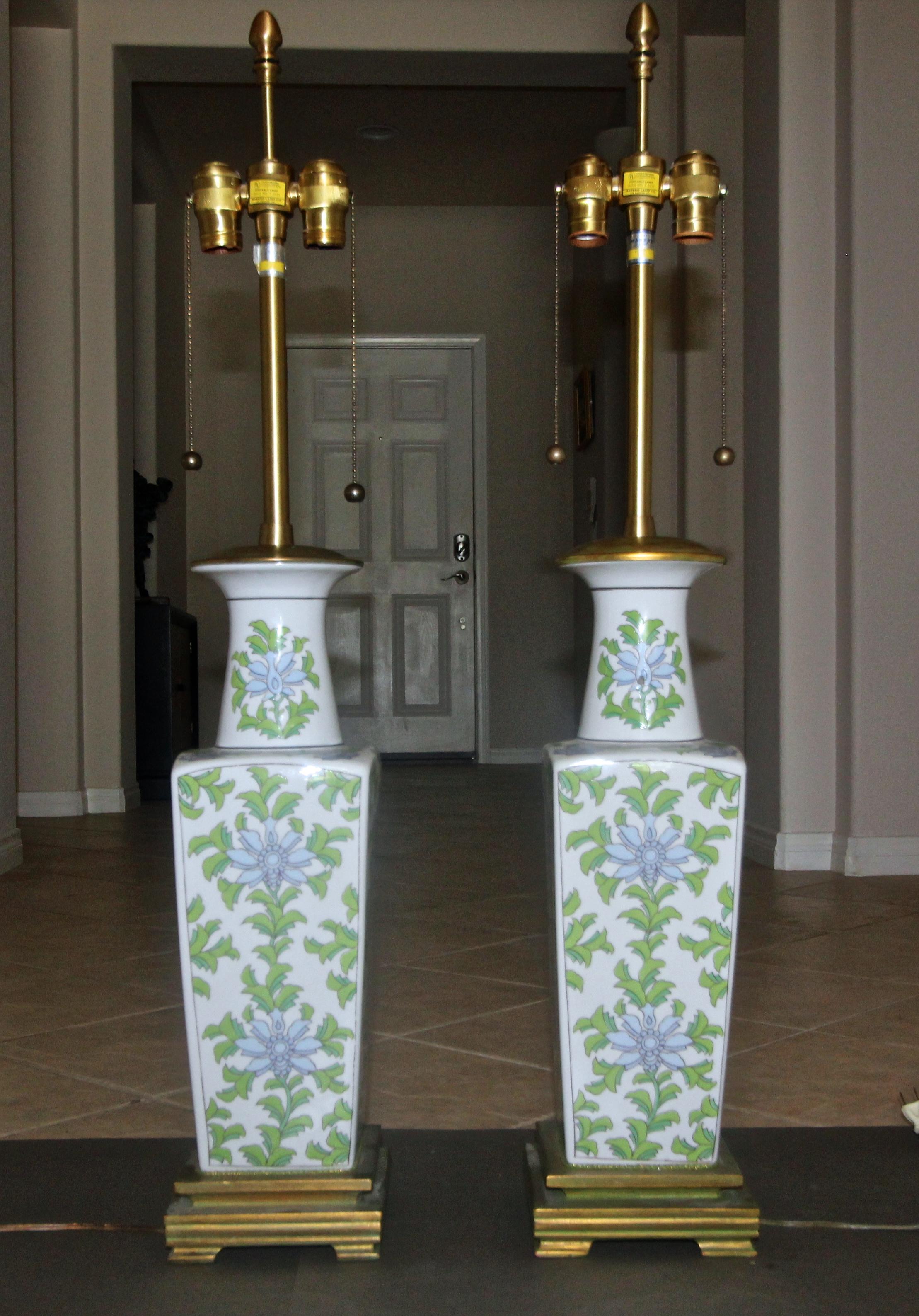 Pair of Marbro Asian Floral Porcelain Table Lamps 1