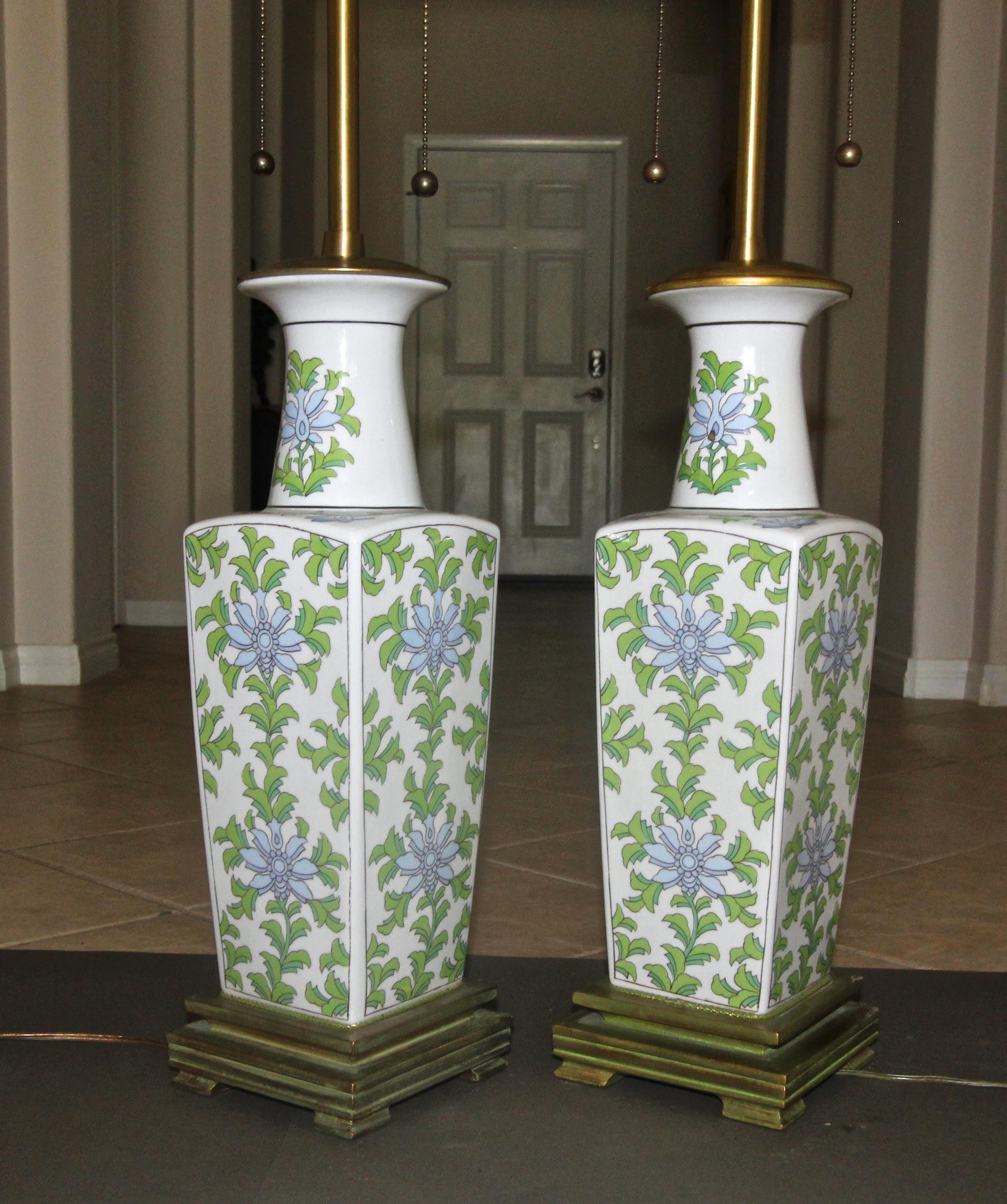 Pair of Marbro Asian Floral Porcelain Table Lamps 2