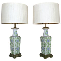Pair of Marbro Asian Floral Porcelain Table Lamps
