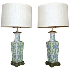 Pair of Marbro Asian Floral Porcelain Table Lamps
