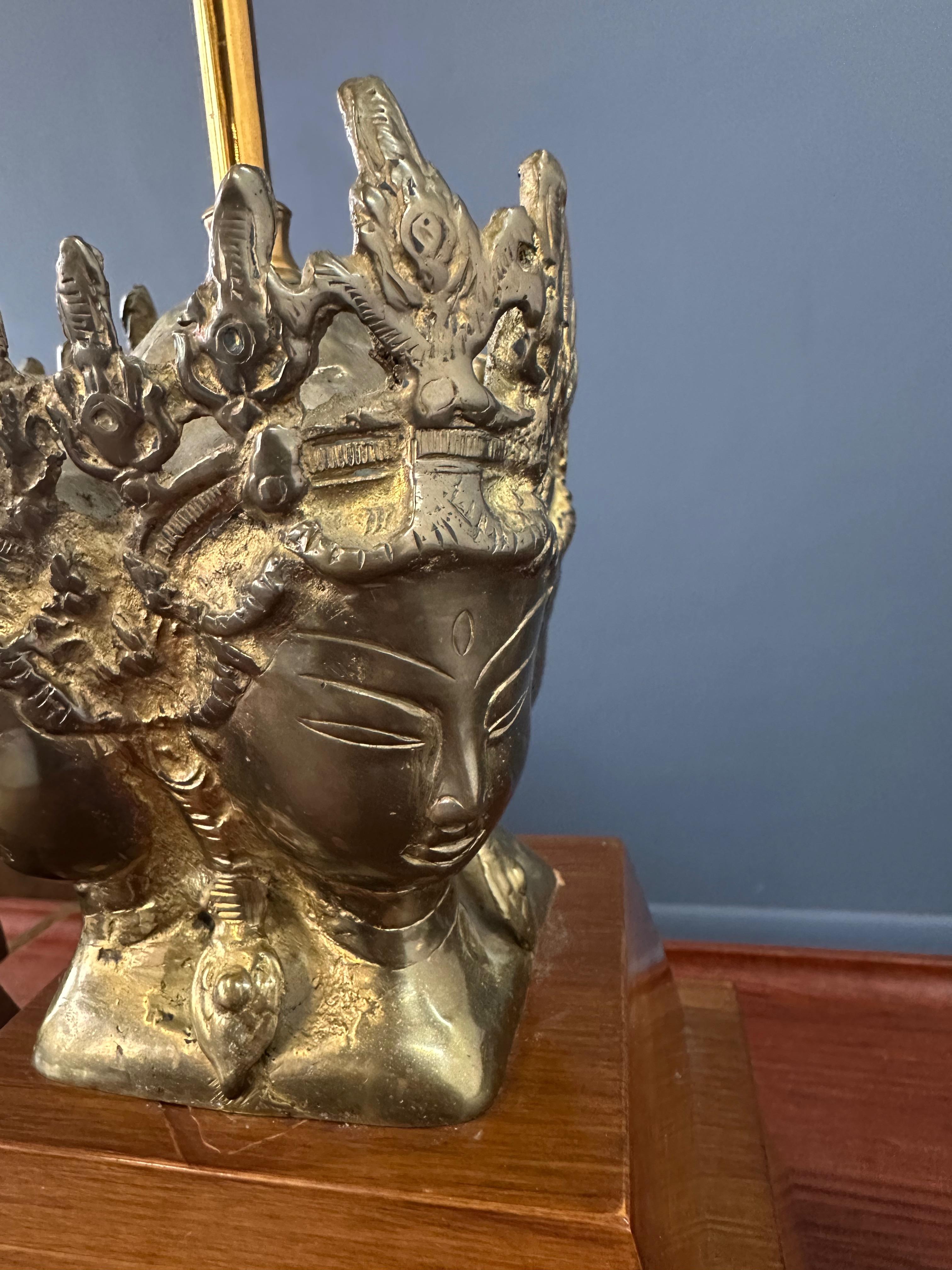 Pair of Marbro Asian influenced Brass and Mahogany Table Lamps In Good Condition For Sale In Philadelphia, PA
