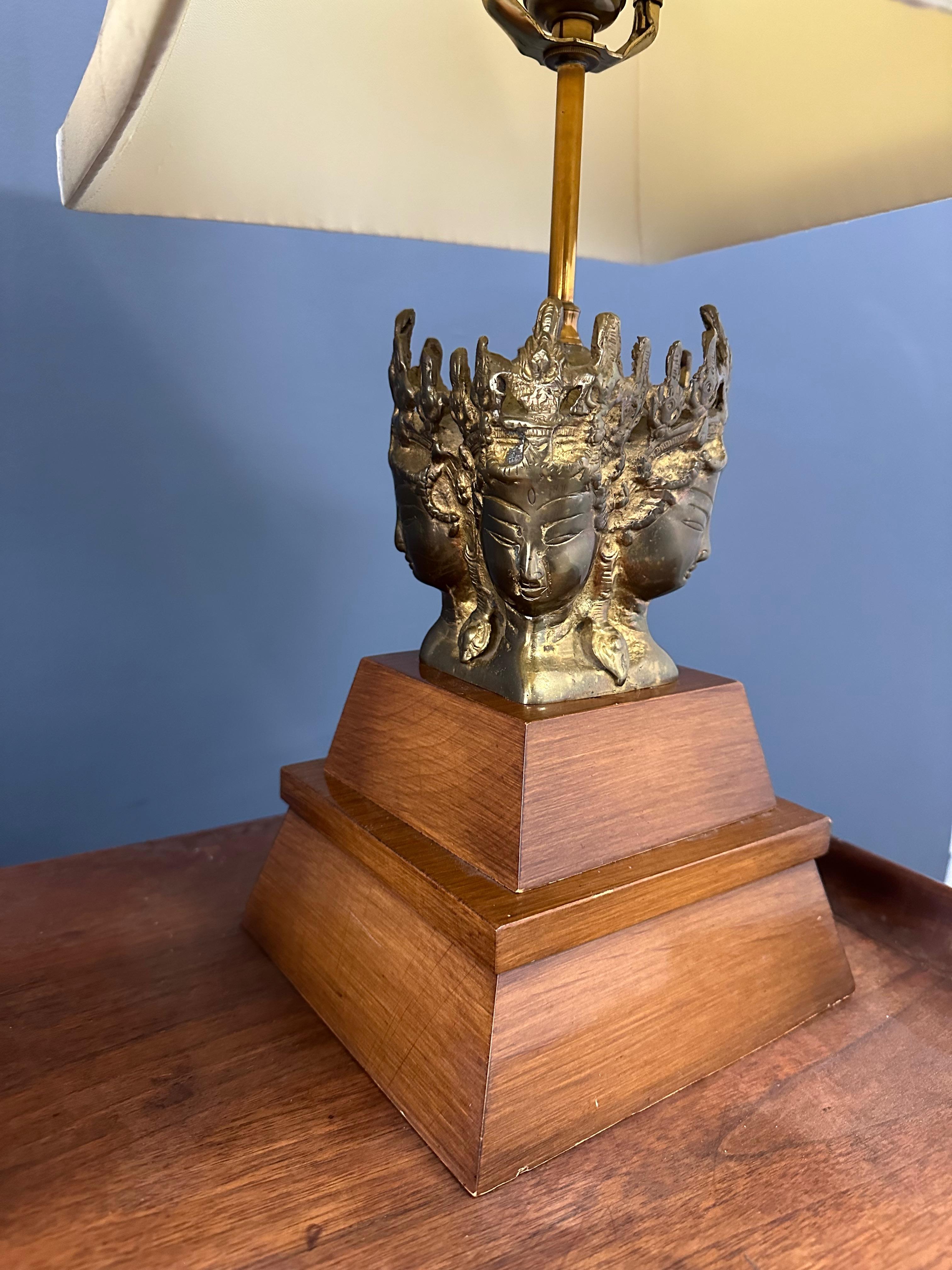 Pair of Marbro Asian influenced Brass and Mahogany Table Lamps For Sale 1