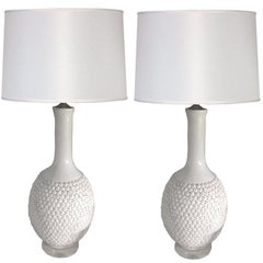 Pair of Marbro Blanc de Chien Flower Lamps