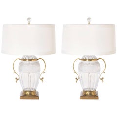 Pair of Marbro Crystal Lamps with Gold Detail, circa 1950